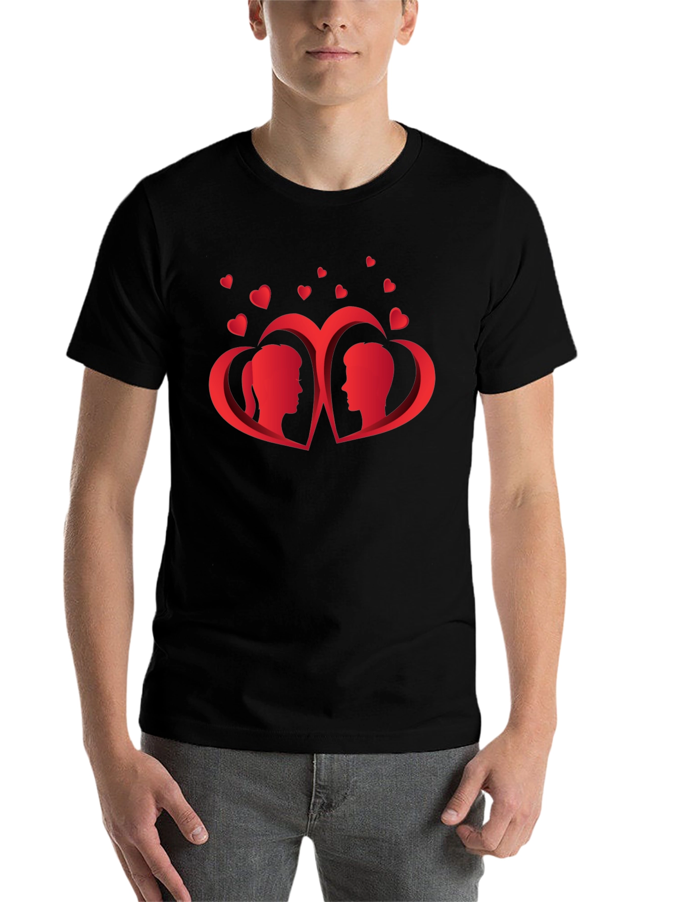 Heart Couple Graphic Tee - Romantic Black T-Shirt - 7