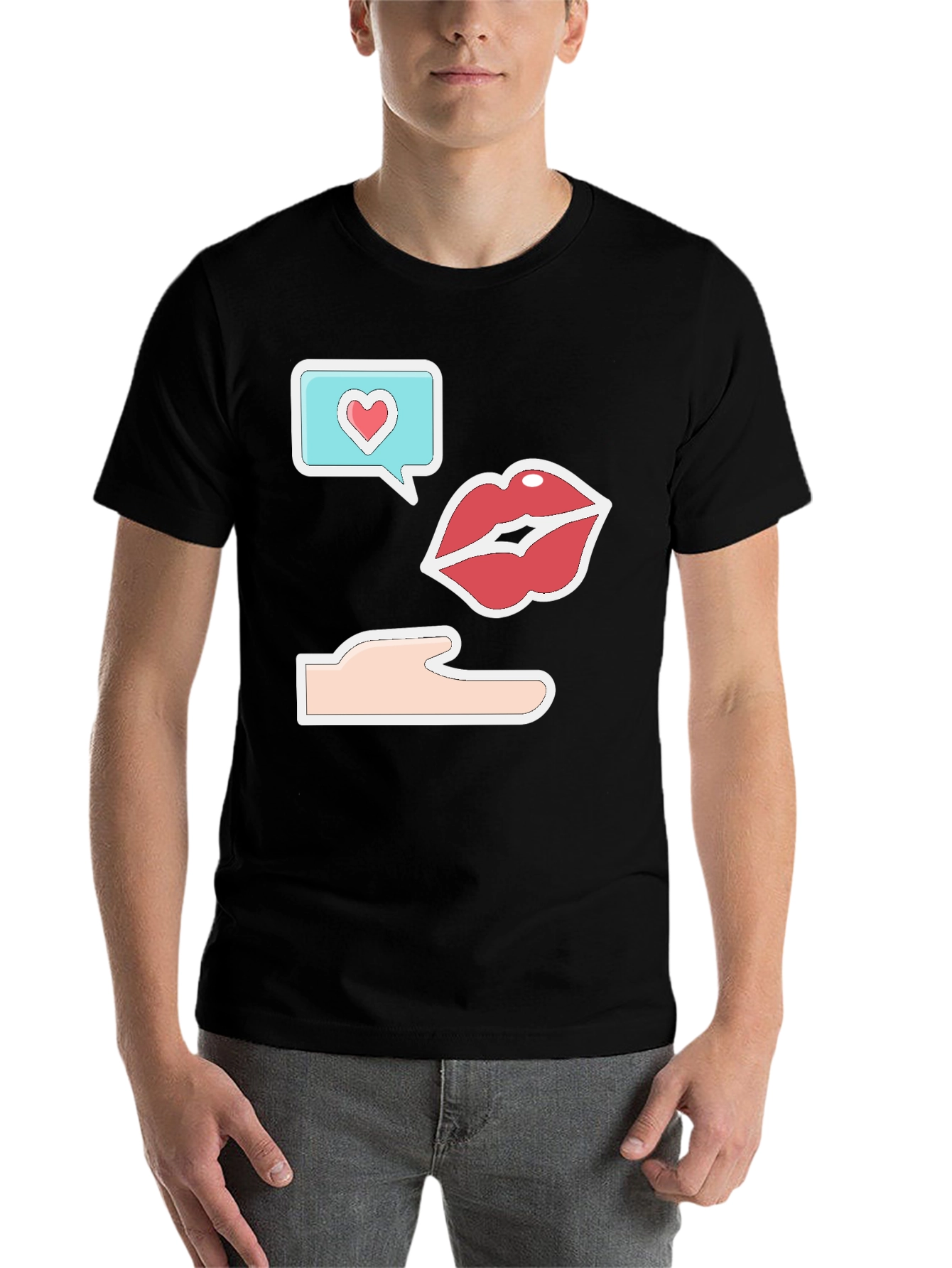 Black Flirty Emoji Graphic Tee - Black Crew Neck view 7