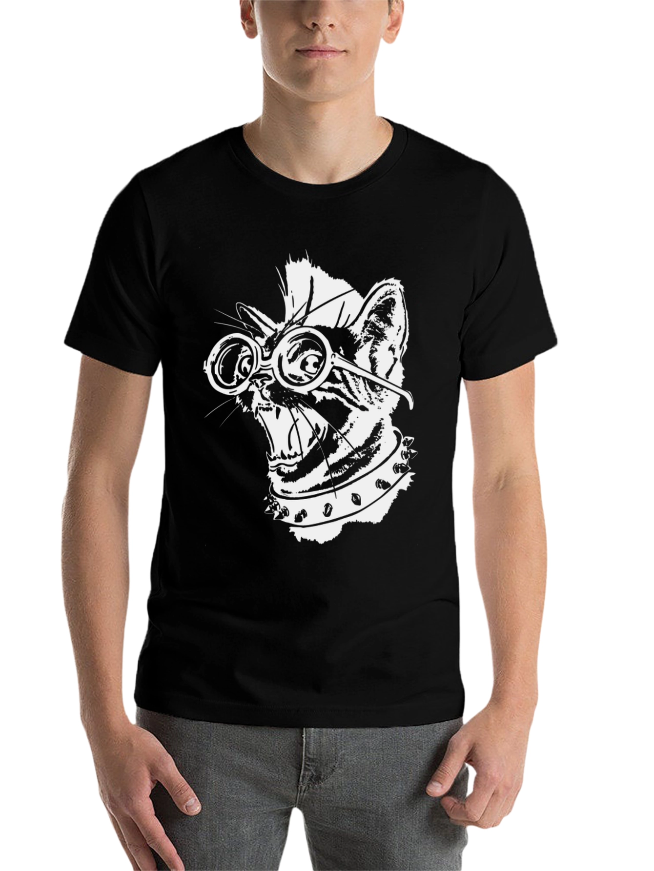 Black Punk Rock Cat T-Shirt - Cool Graphic Tee view 7
