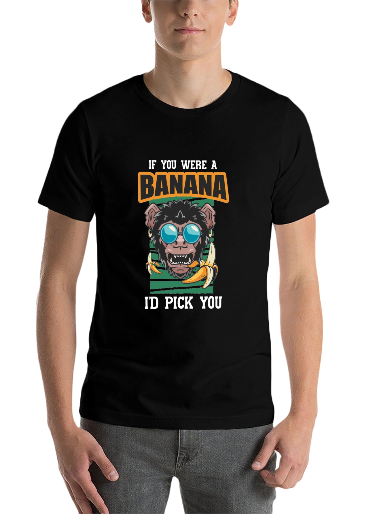 Black Funny Monkey Banana T-Shirt - I'd Pick You Graphic Tee view 7
