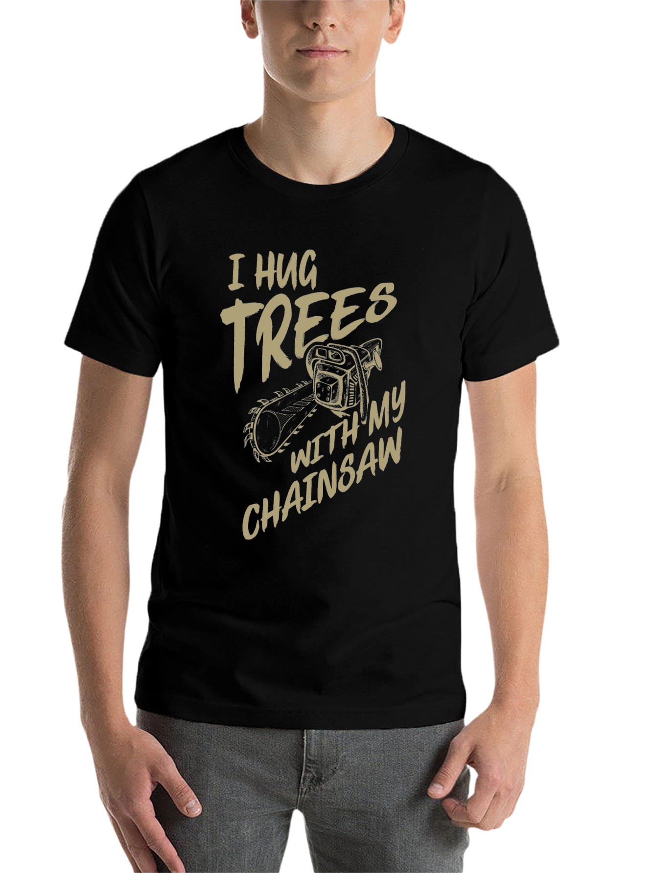 Black I Hug Trees with My Chainsaw Graphic T-Shirt view 7
