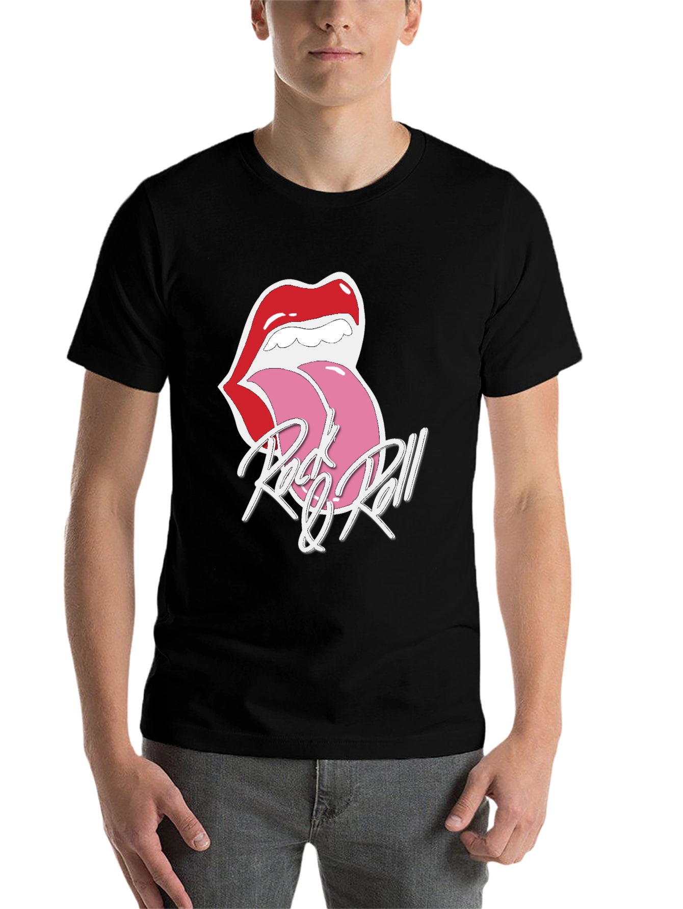 Black Rock & Roll Lips Graphic T-Shirt view 7