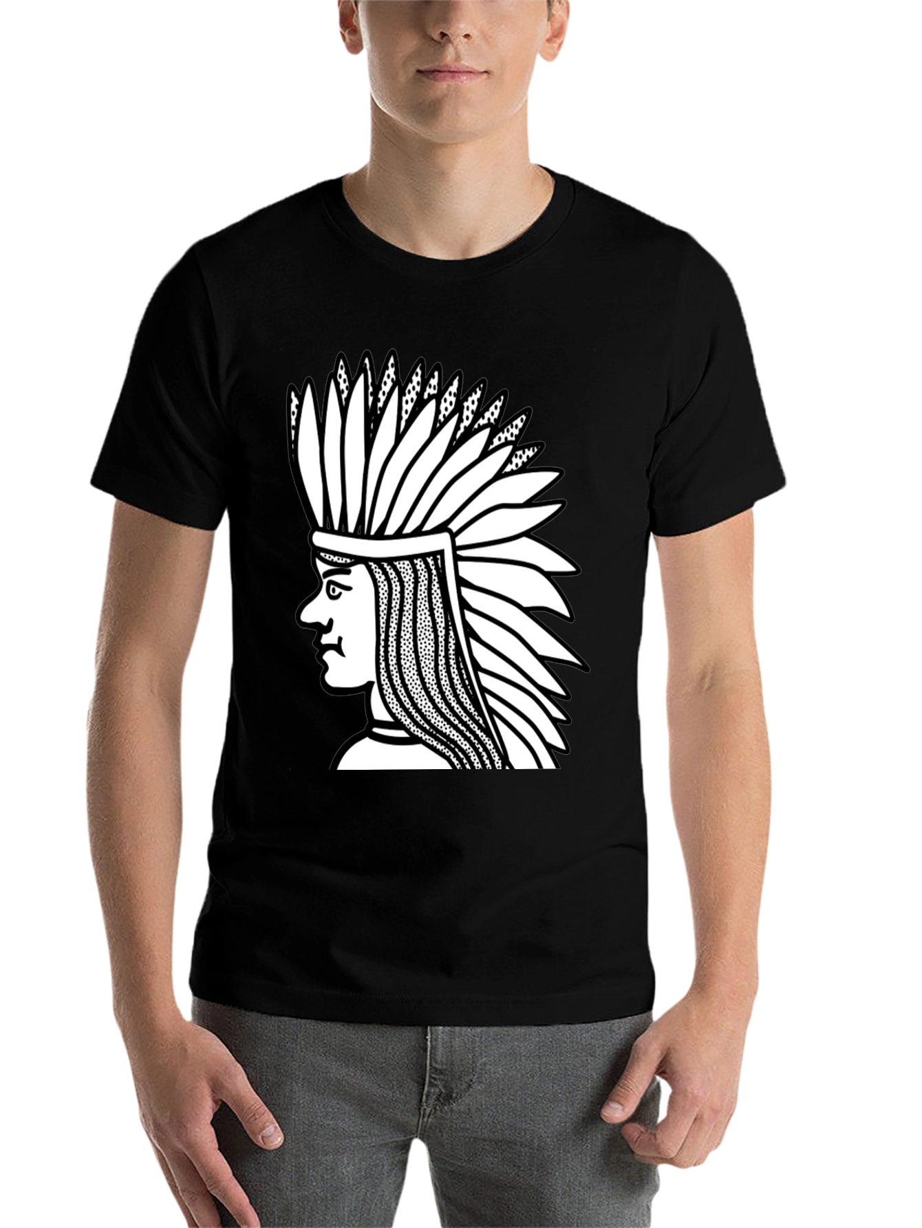 Black Native American Chief Graphic Black T-Shirt view 7