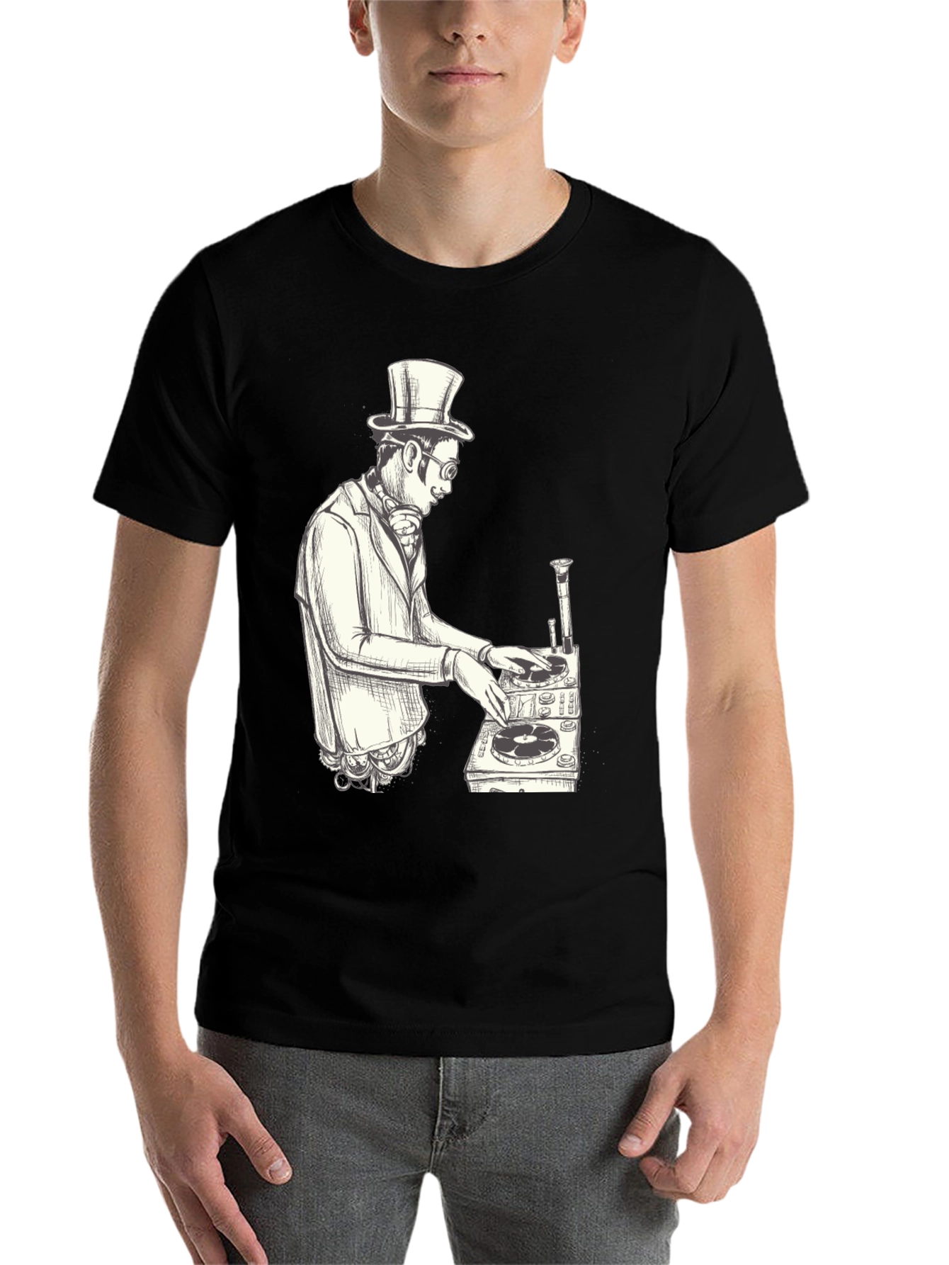 Black Steampunk DJ Graphic T-Shirt - Black view 7