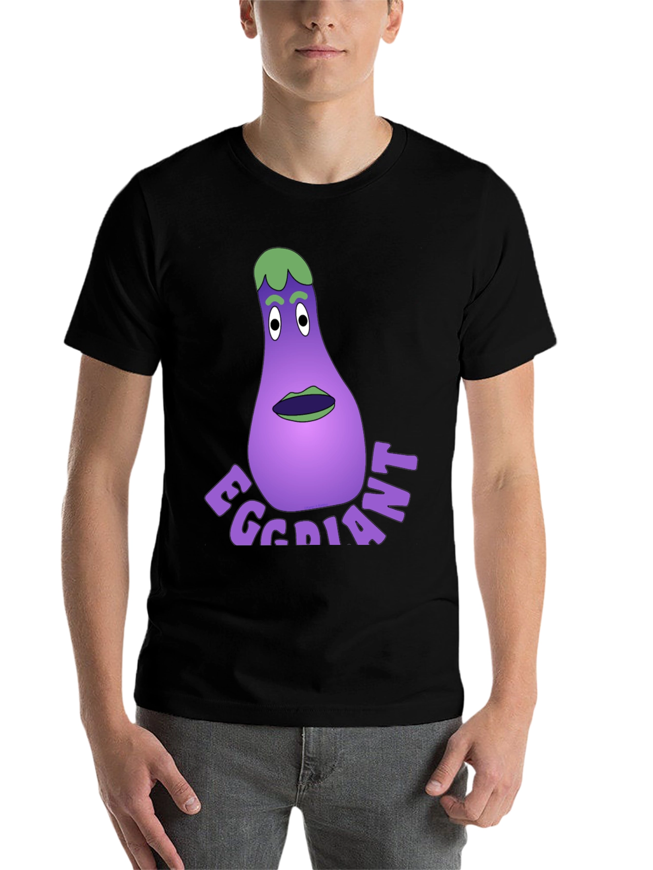 Black Eggdiant Funny Cartoon T-Shirt view 7