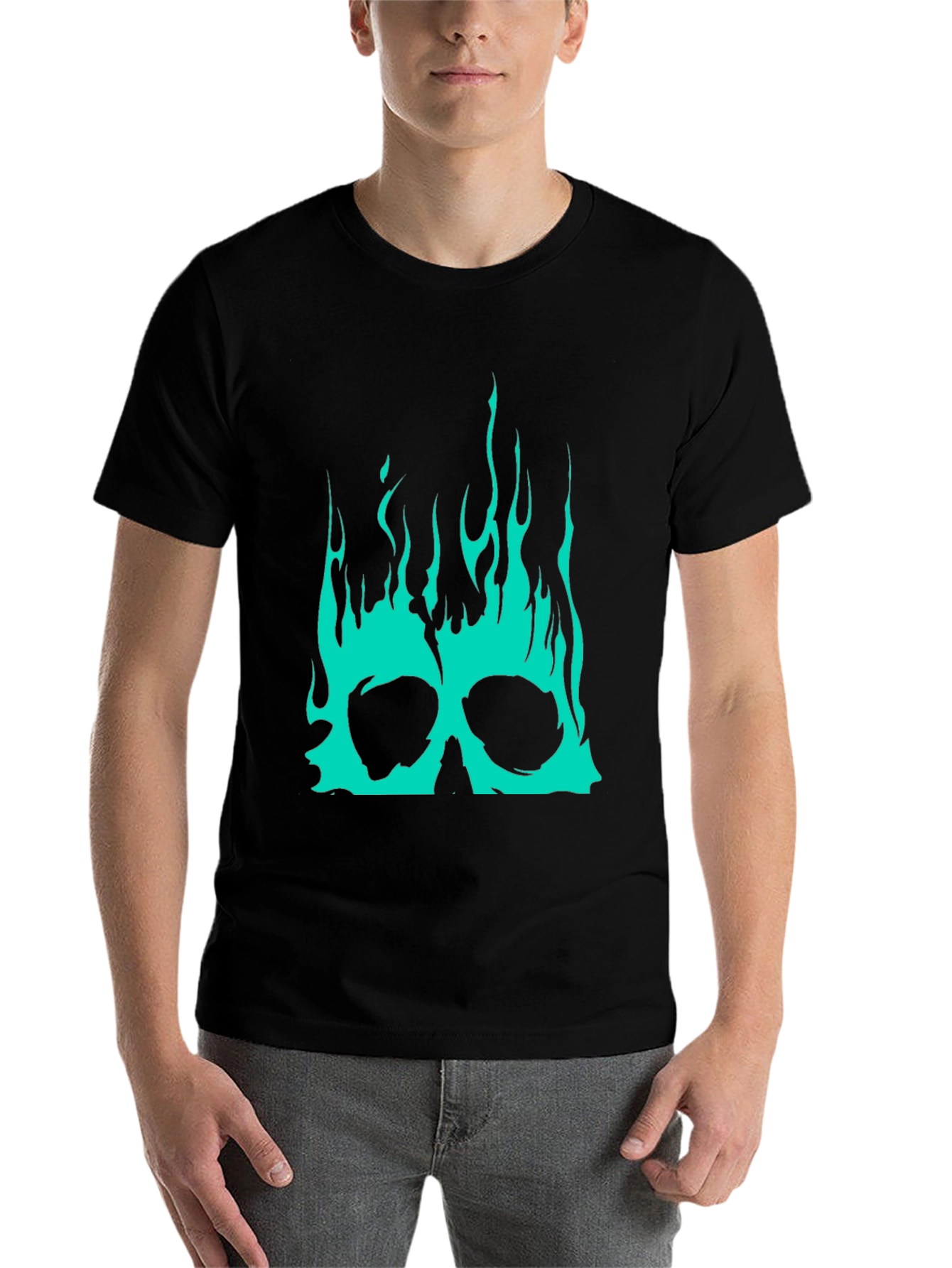 Black Skull Flames Graphic Tee - Black view 7