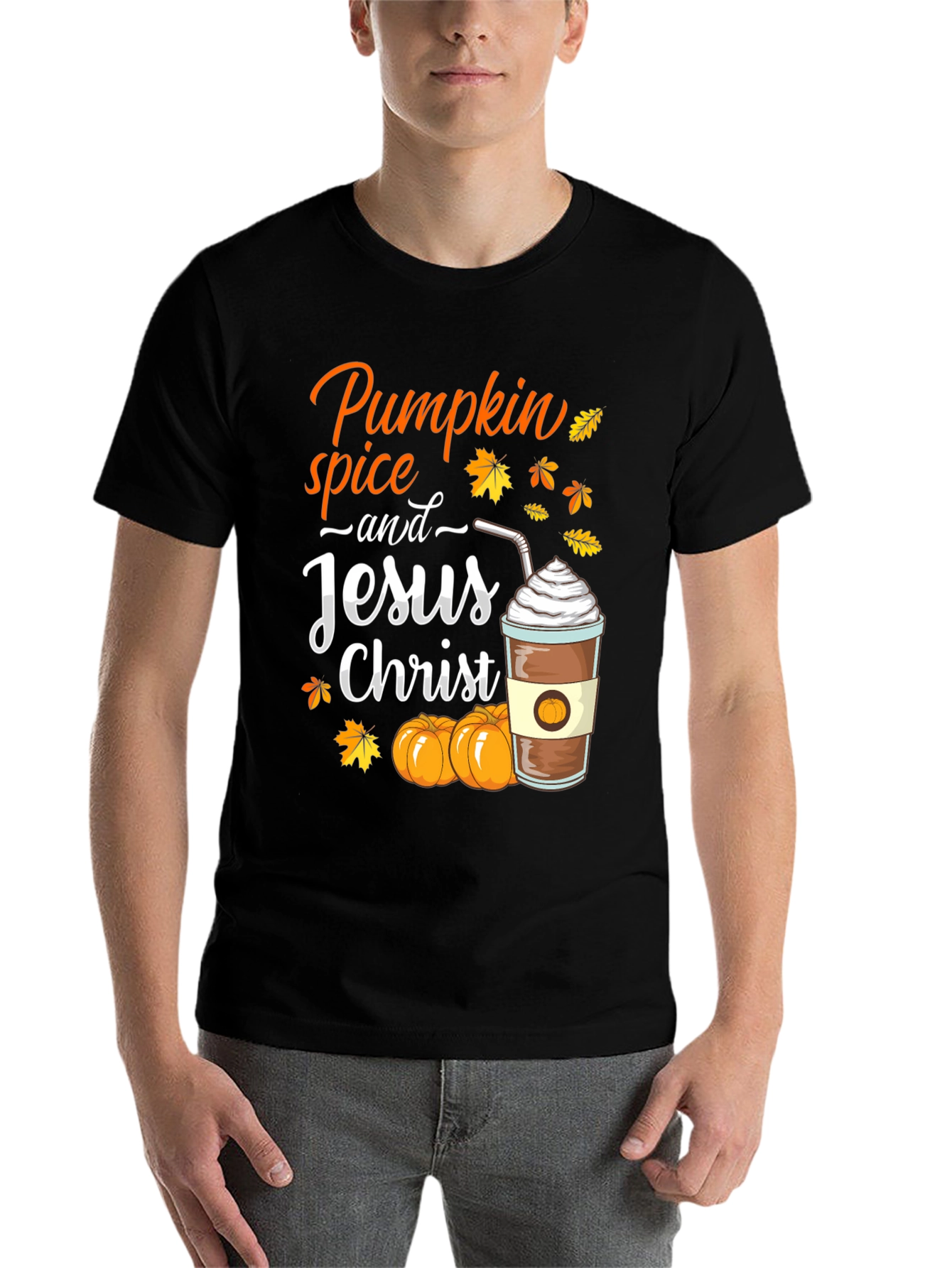 Black Pumpkin Spice and Jesus Christ T-Shirt view 7