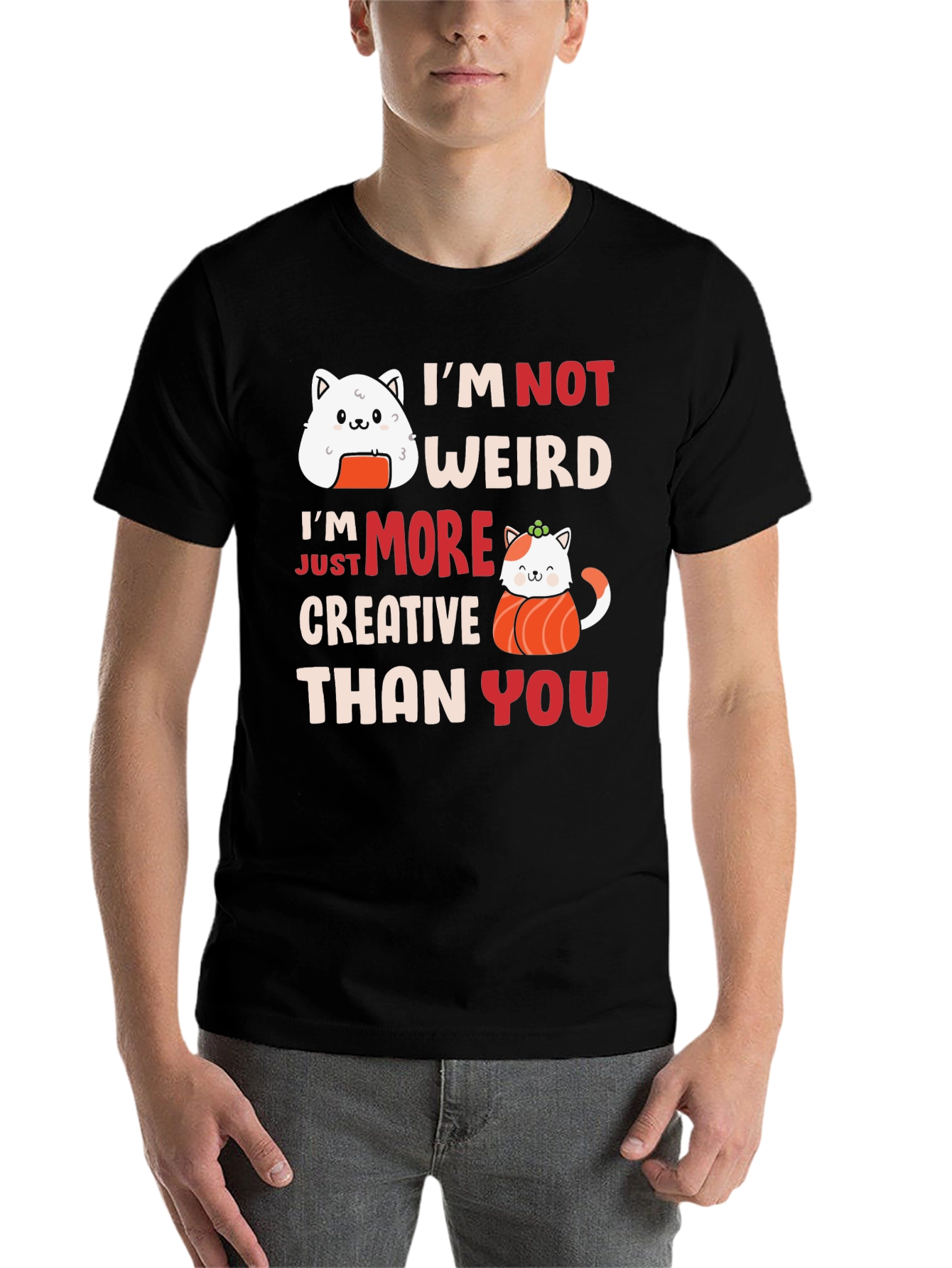 Black Creative Sushi Cat T-Shirt - Unique Graphic Tee view 7
