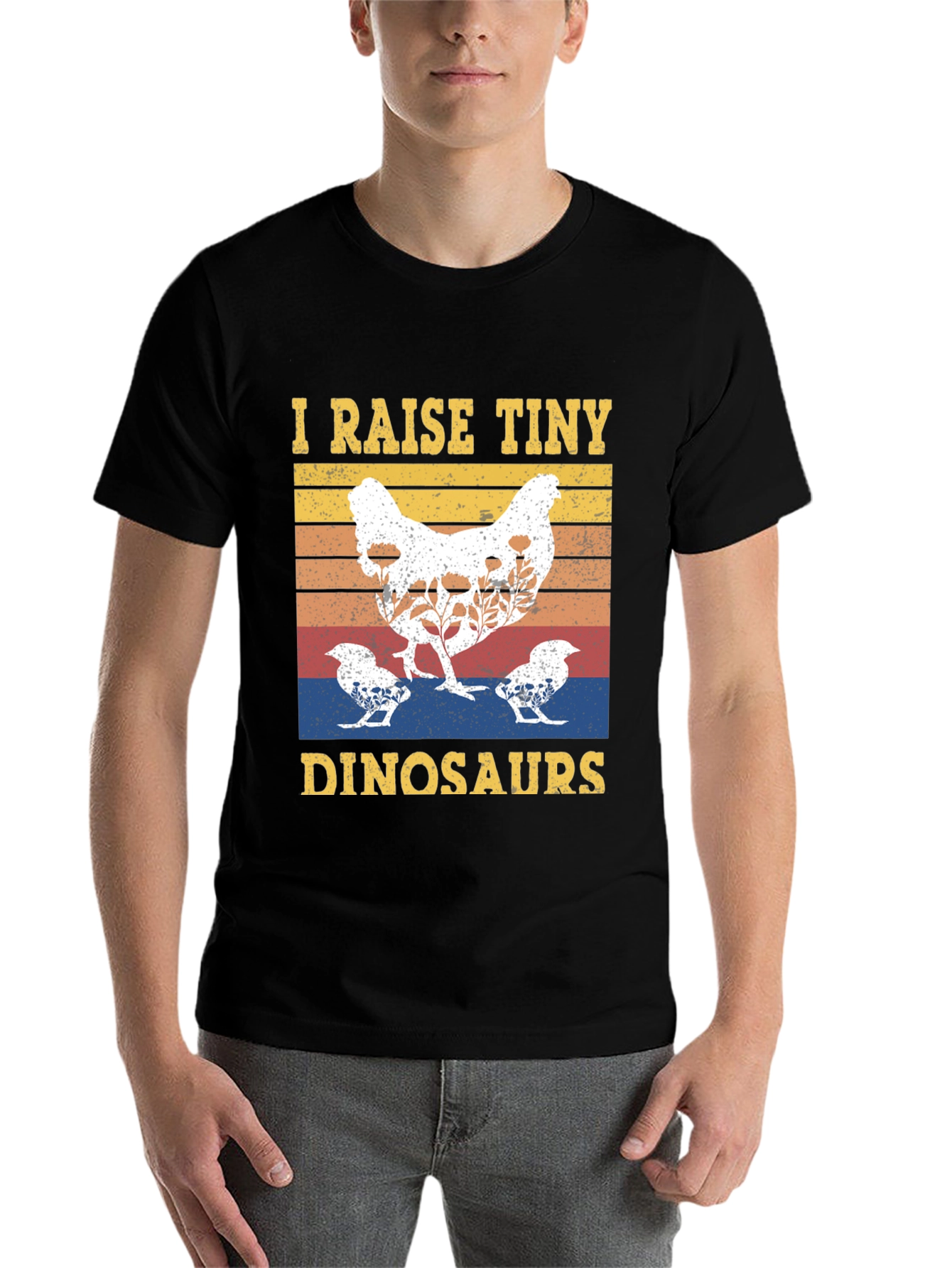 Black I Raise Tiny Dinosaurs Chicken T-Shirt view 7