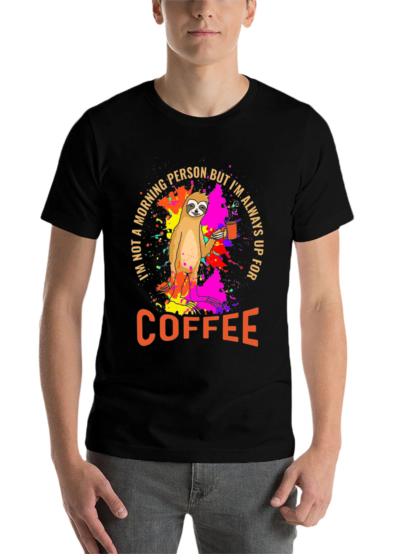 Black Sloth Coffee T-Shirt - Morning Person Funny Tee view 7
