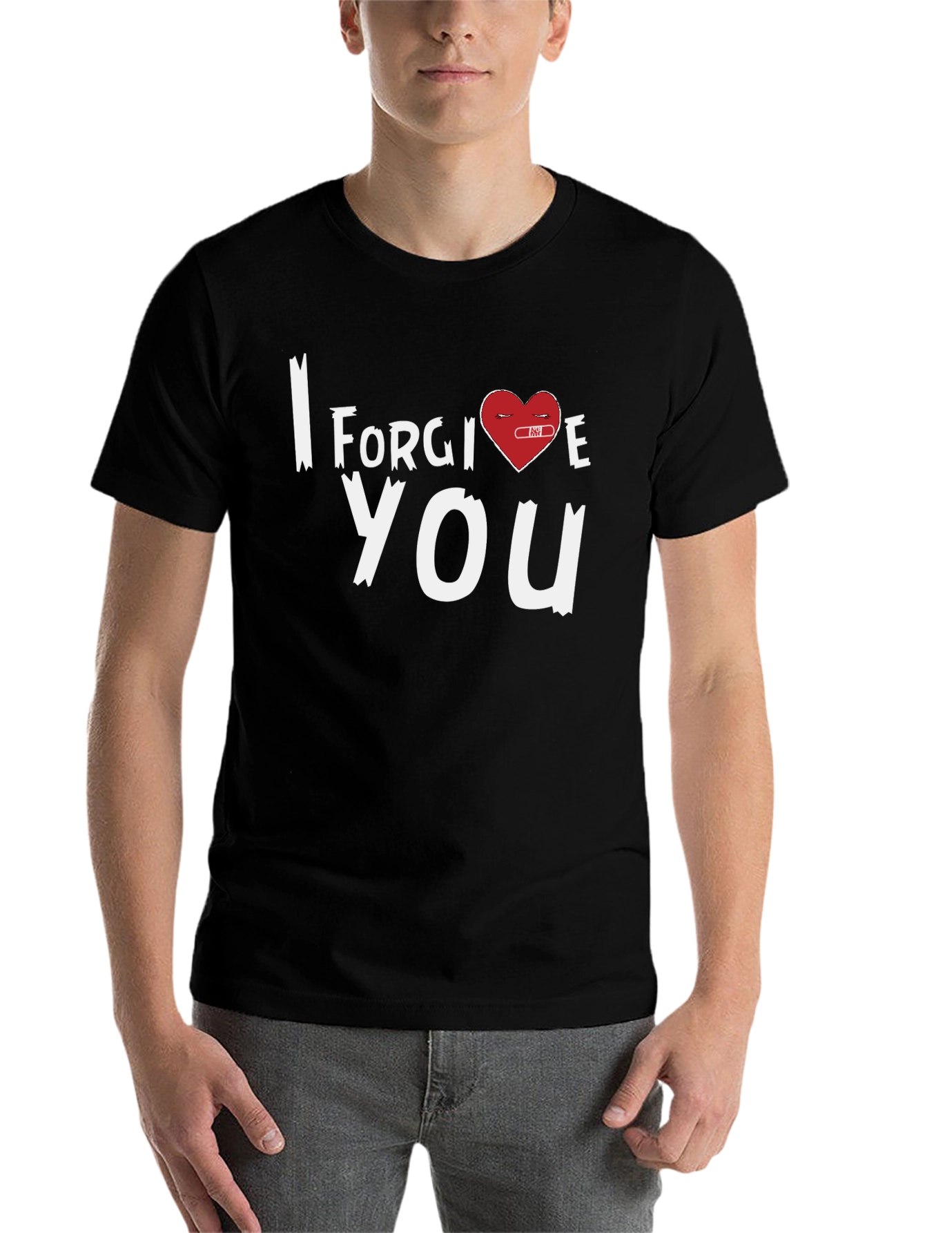 Black I Forgive You Heart Graphic Tee - Black Cotton Blend view 7