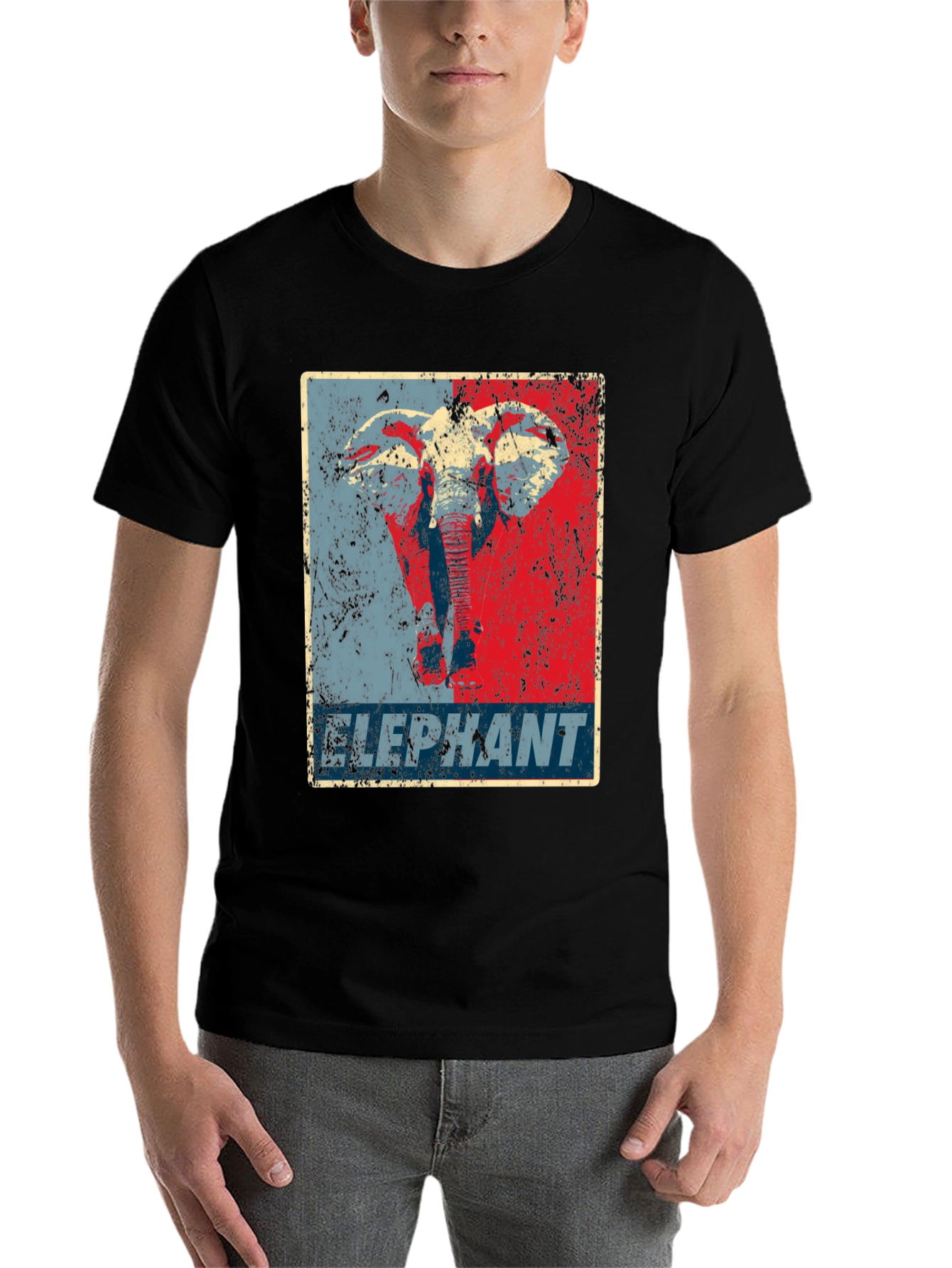 Black Elephant Graphic Print Crew Neck T-Shirt view 7