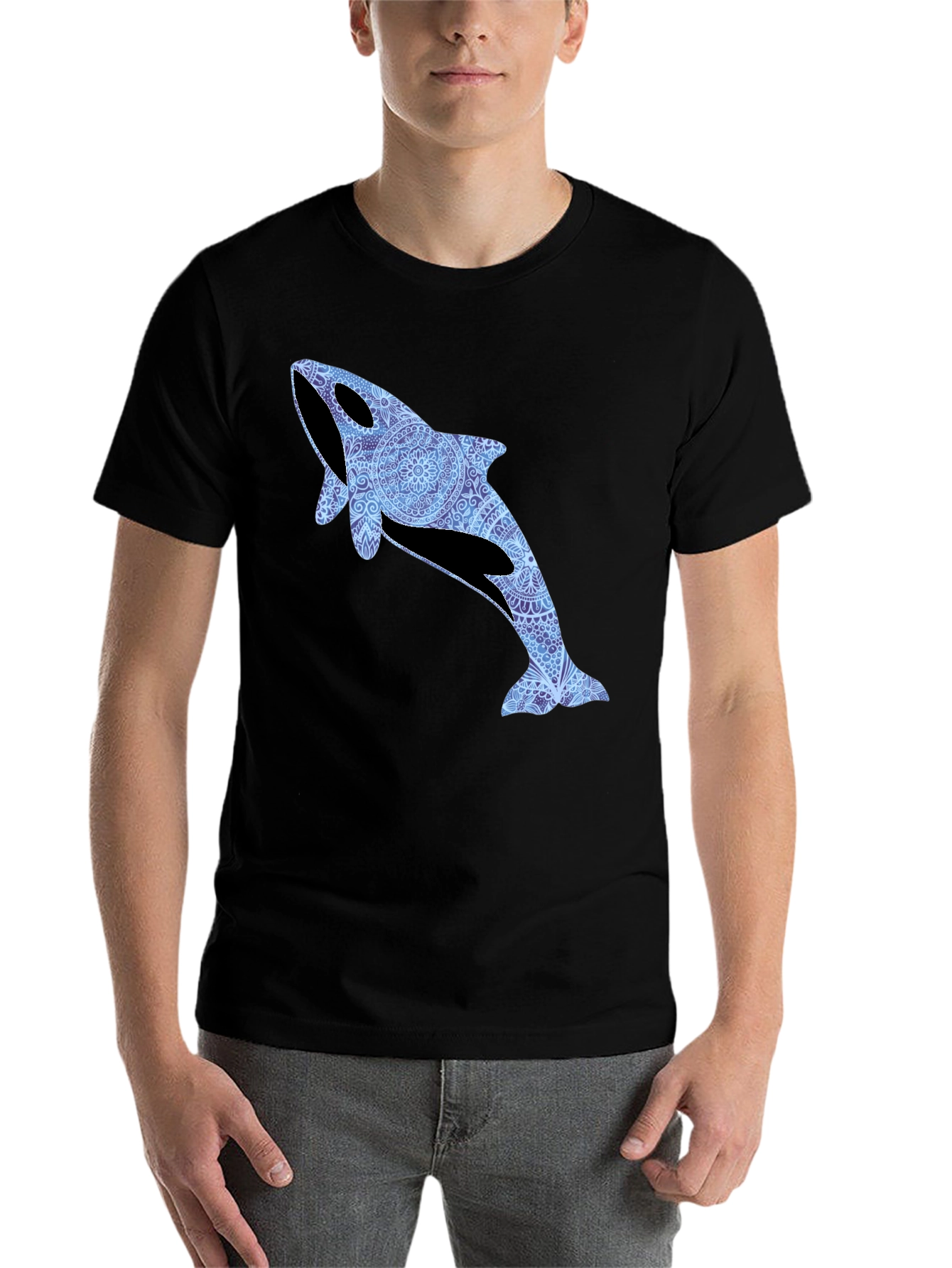Black Orca Whale Mandala T-Shirt - Stylish Marine Life Tee view 7