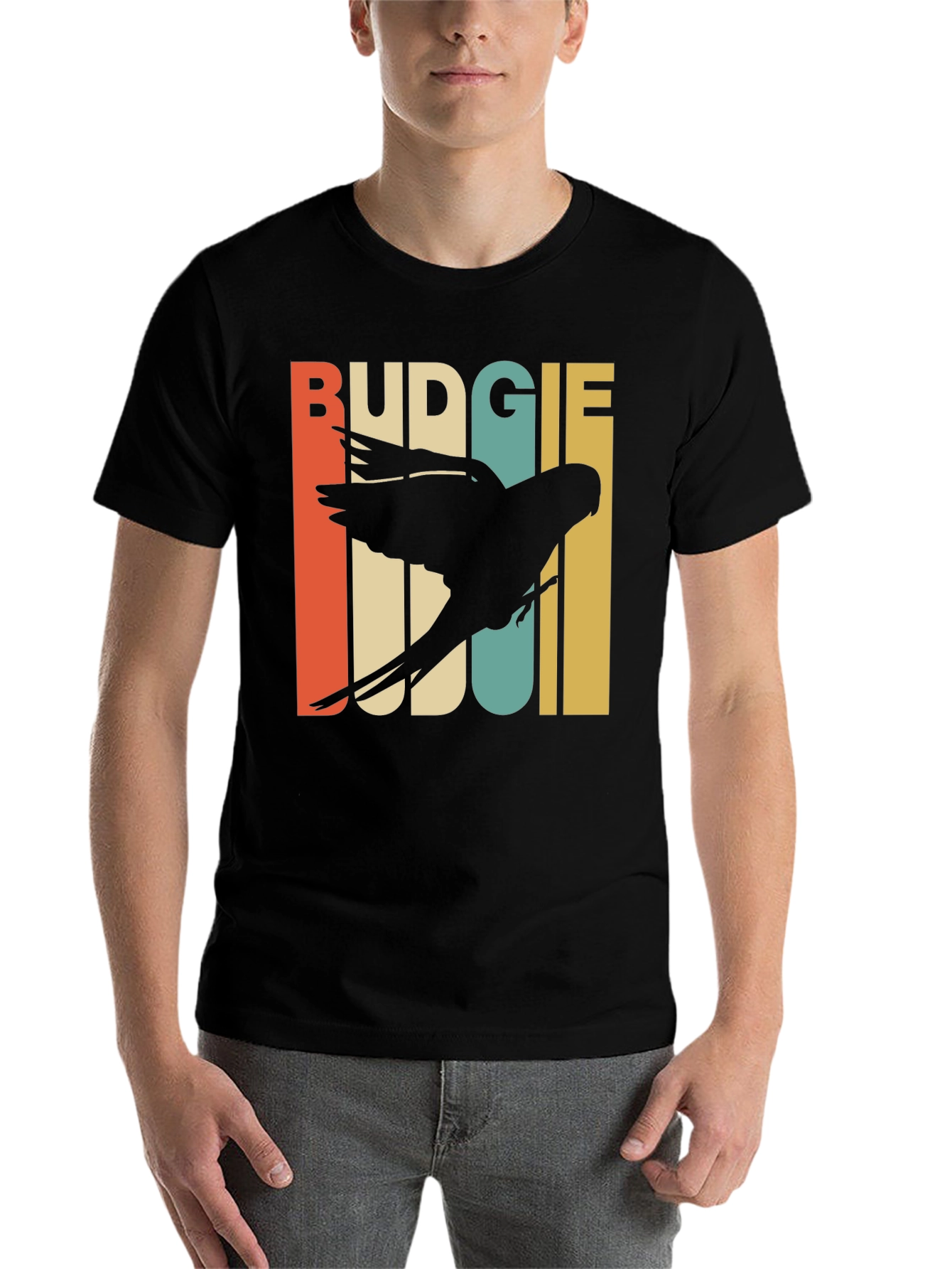 Black Retro Budgie T-Shirt view 7