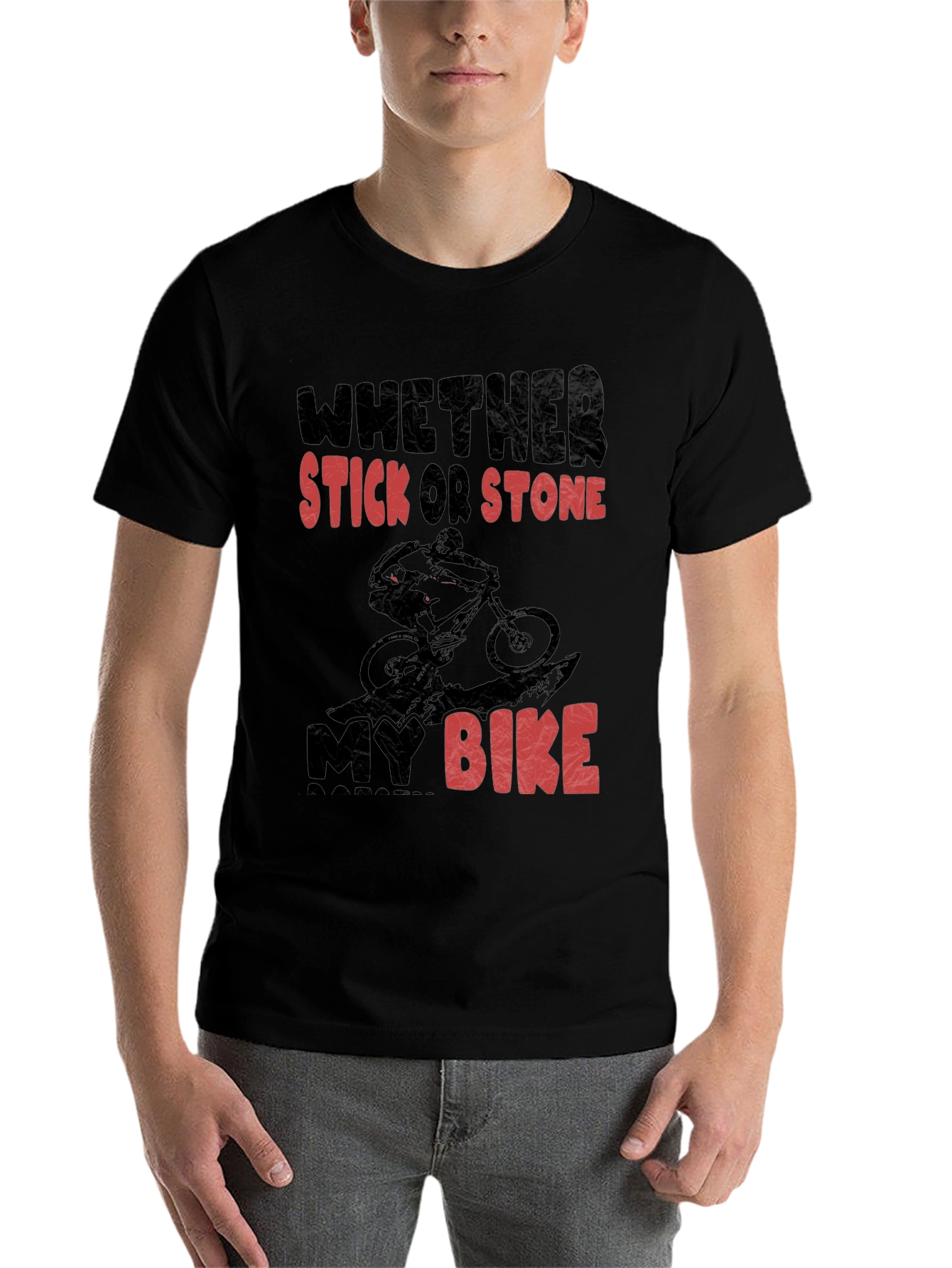 Black Mountain Biking T-Shirt - Whether Stick Or Stone My Bike view 7