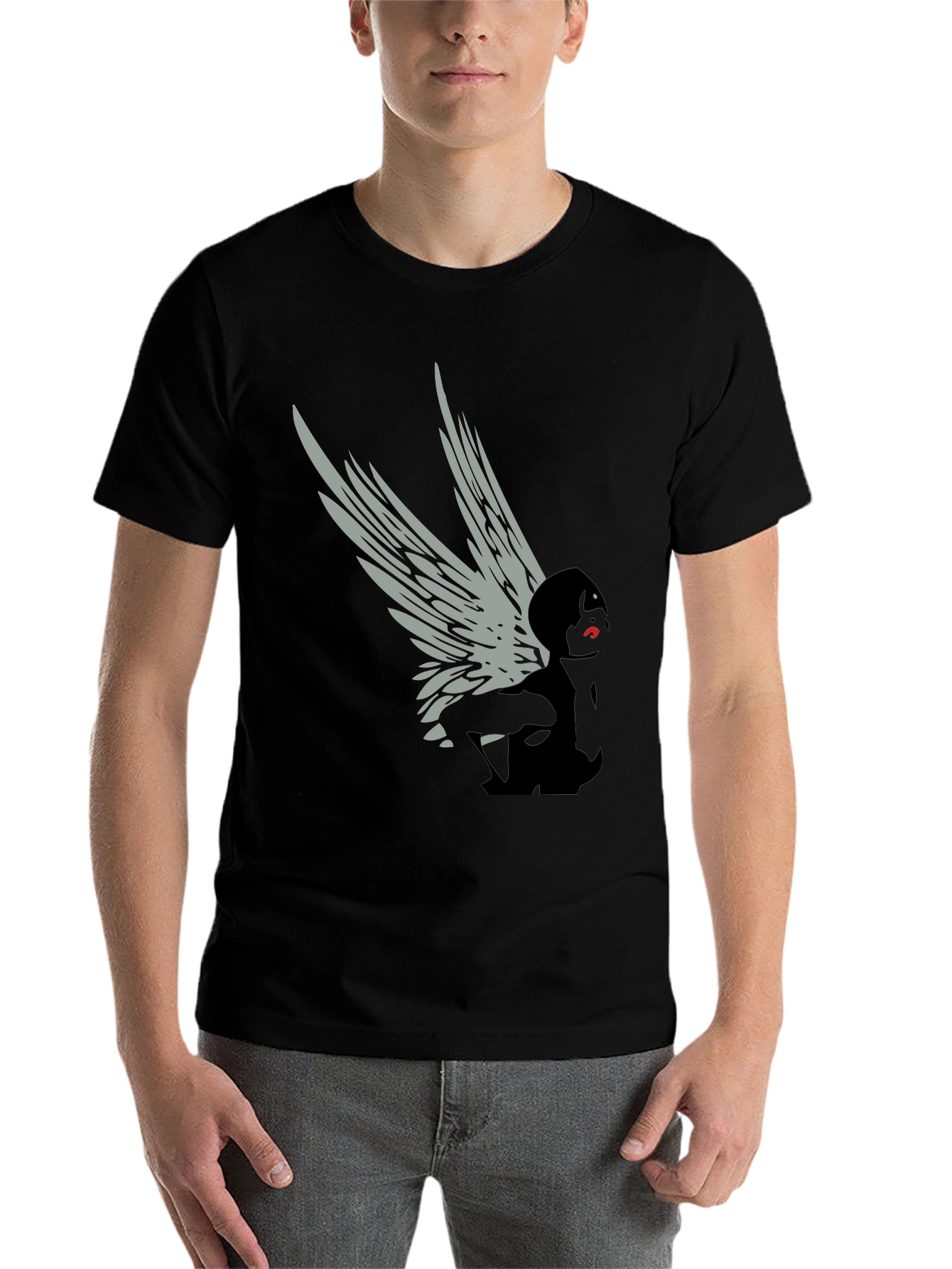 Black Winged Figure Graphic Tee - Stylish Black T-Shirt view 7