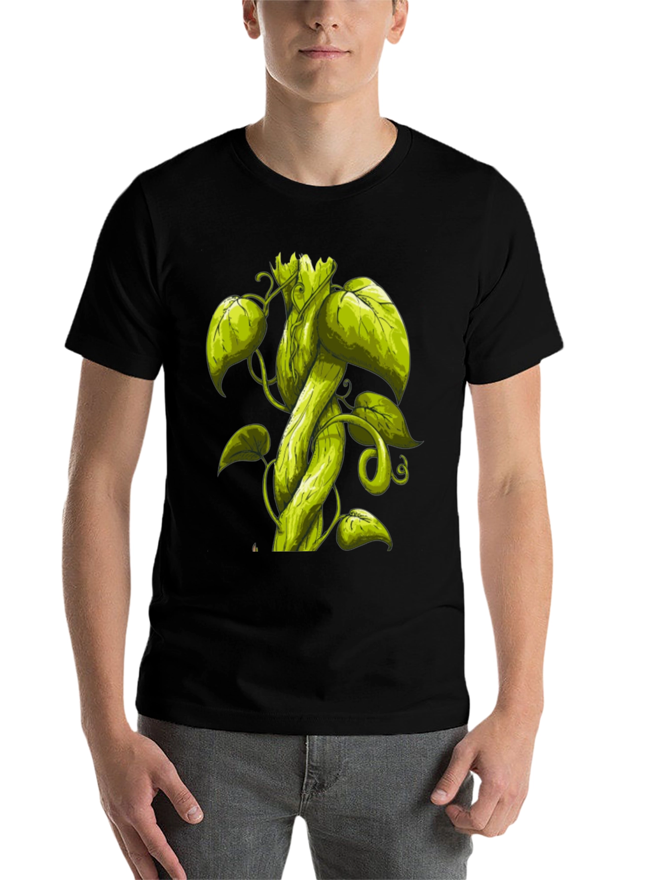 Black Beanstalk Graphic T-Shirt - Black Cotton Tee view 7