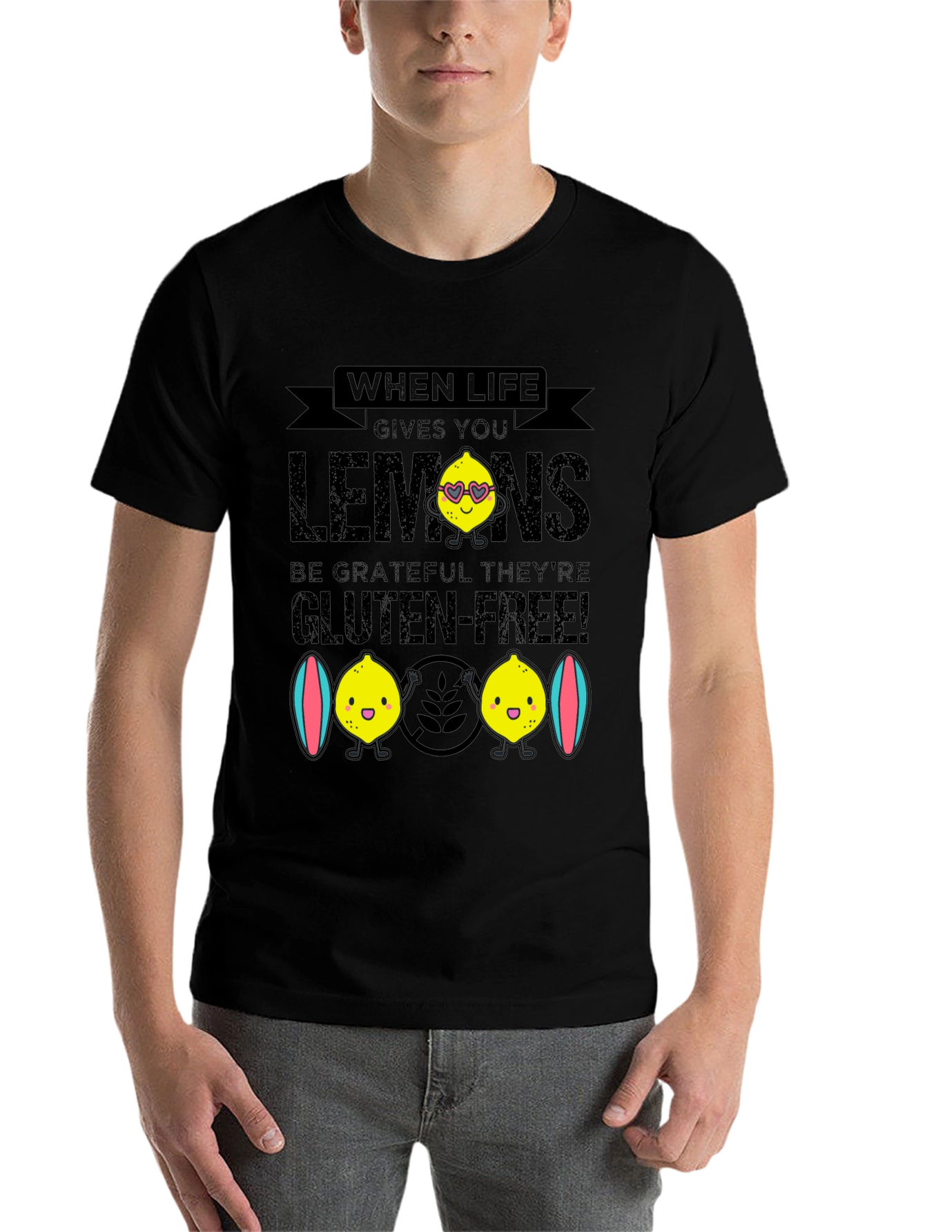 Black Funny Gluten-Free Lemon Graphic Tee view 7