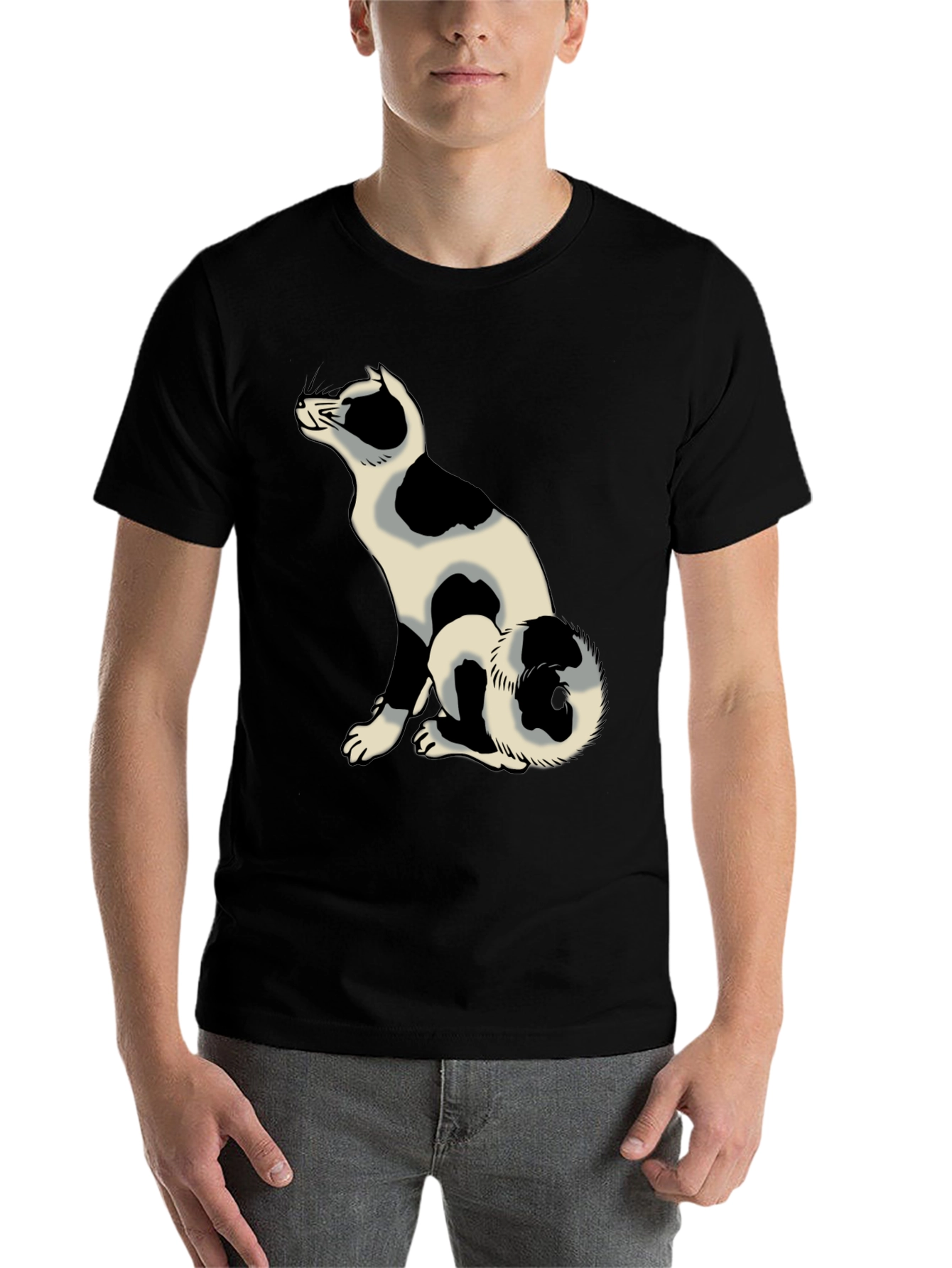 Black Black T-Shirt with Cat Graphic view 7