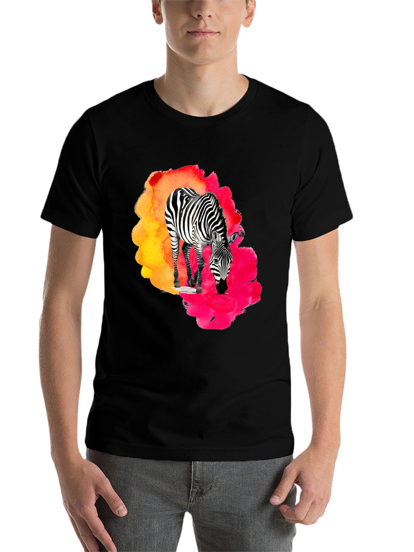 Black Zebra Splash Graphic Tee - Black Cotton Blend view 7