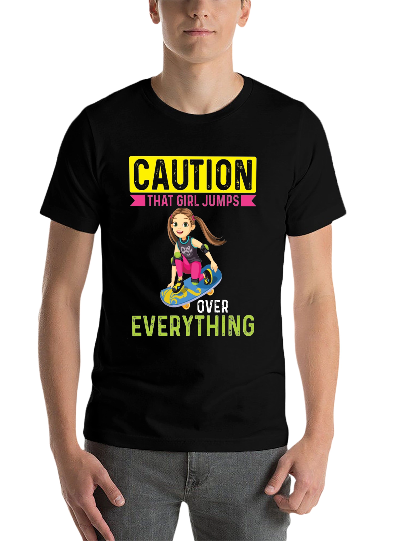Black Caution: That Girl Jumps Over Everything Graphic Tee view 7
