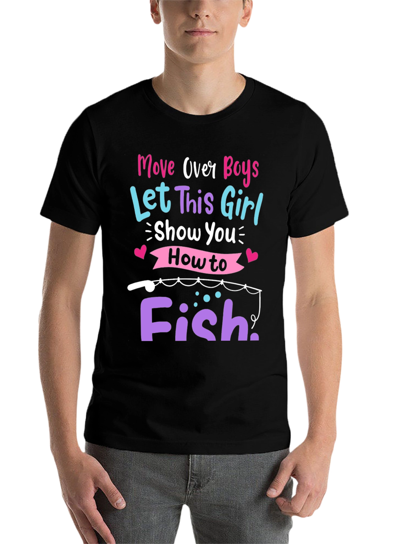 Black Fishing Girl's T-Shirt - "Move Over Boys" view 7