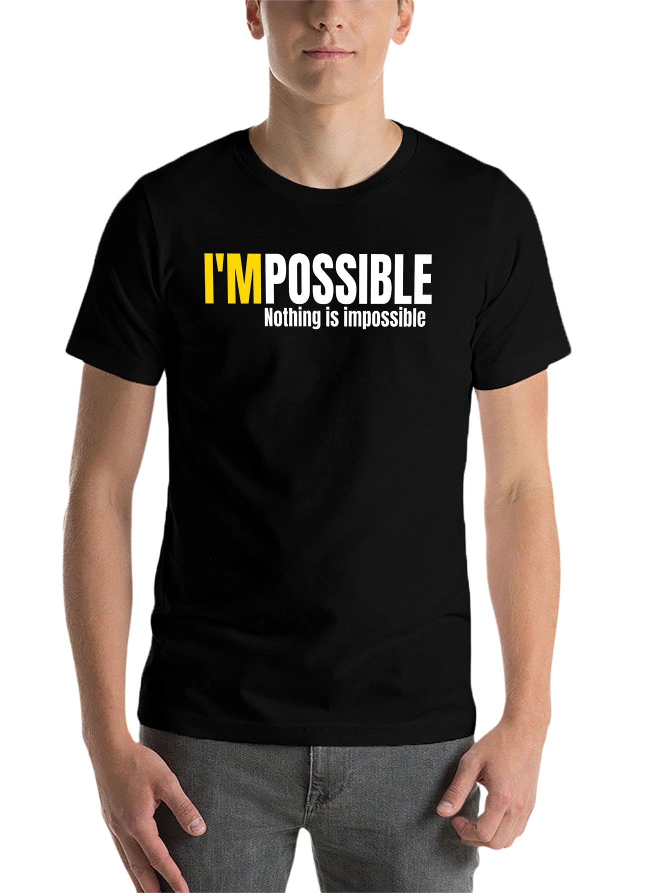 Black Motivational 'Impossible' Graphic T-Shirt - Black view 7