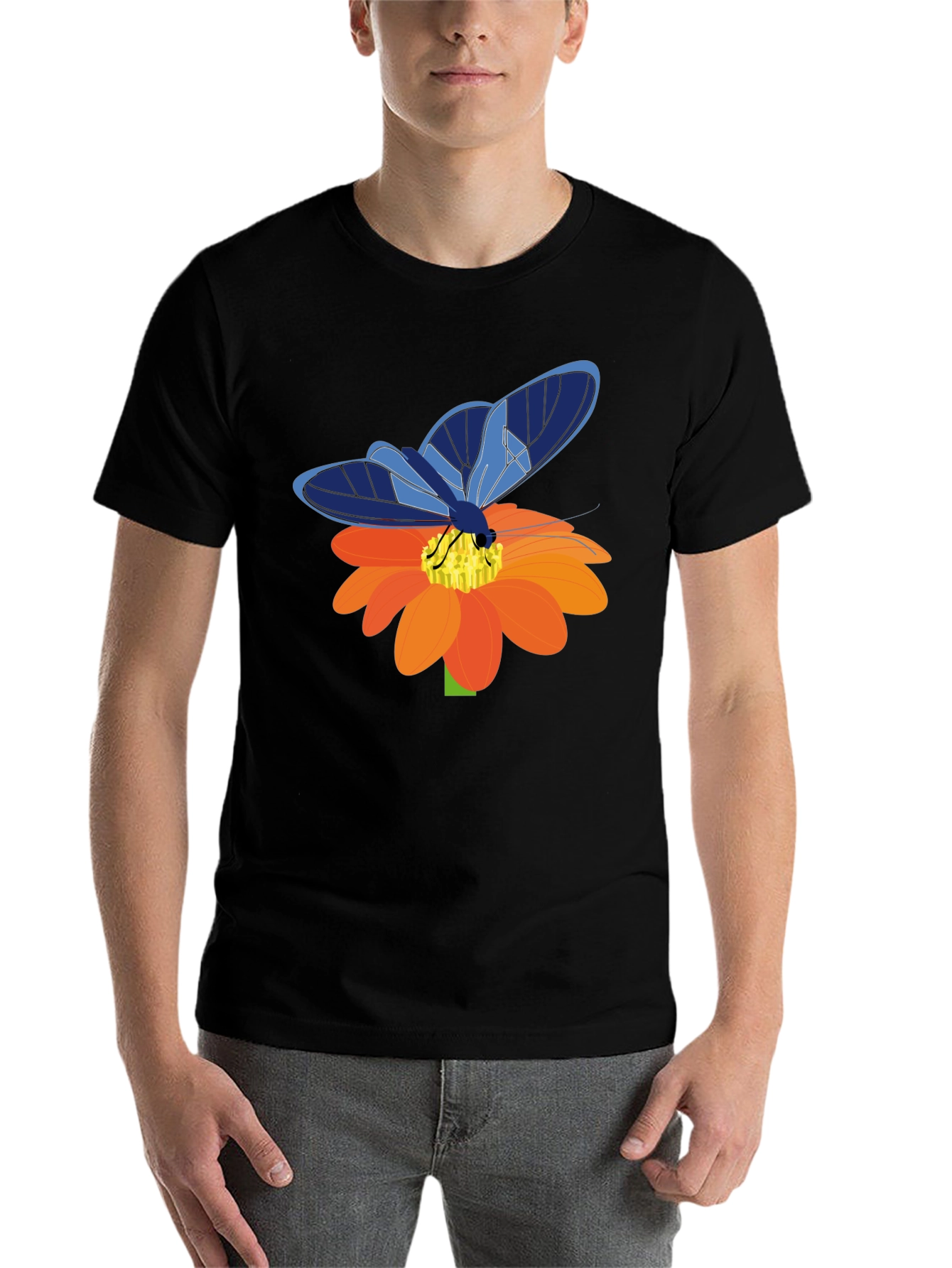 Black Butterfly on Flower Graphic T-Shirt view 7