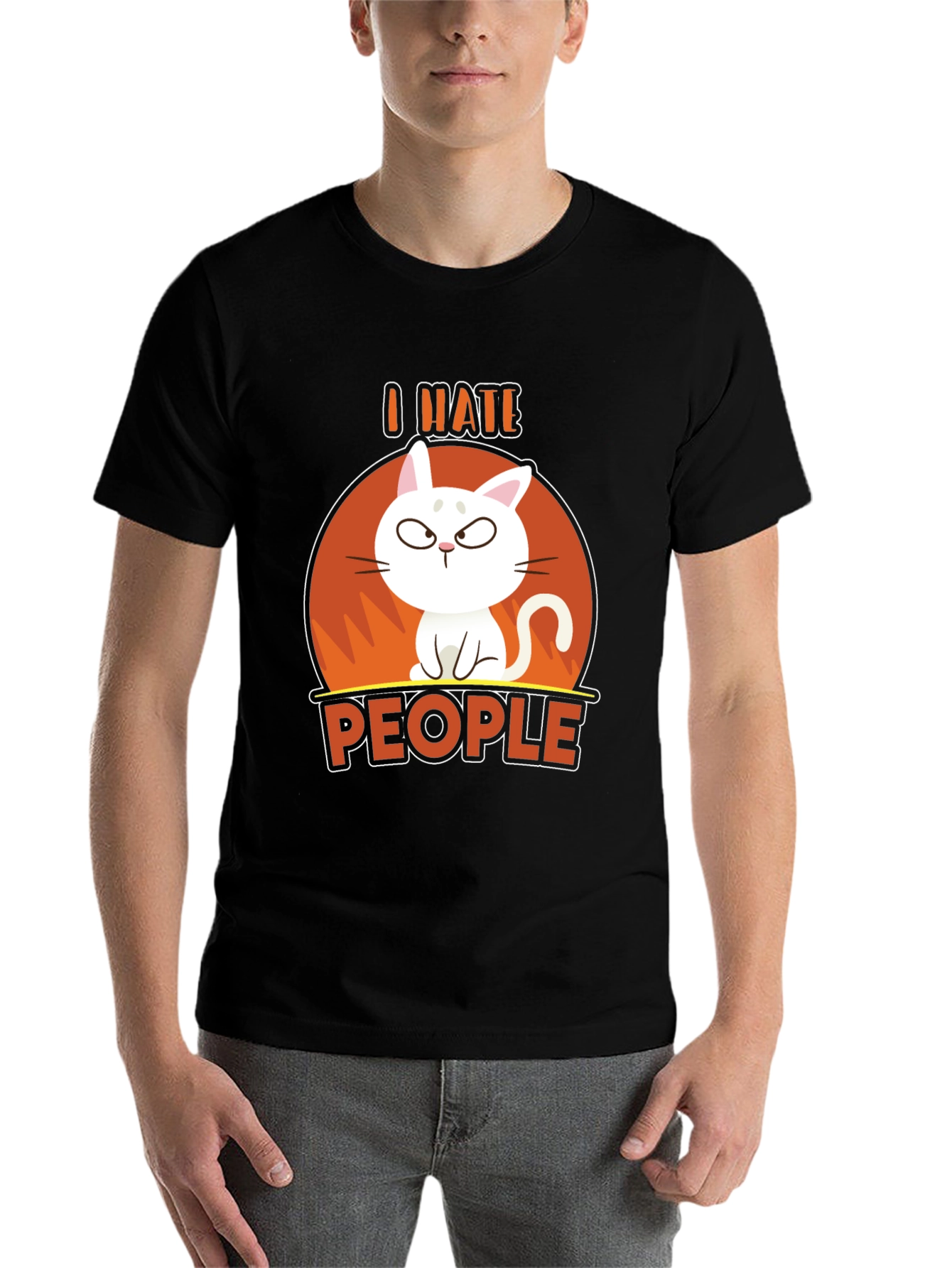 Black I Hate People Cat Graphic T-Shirt view 7