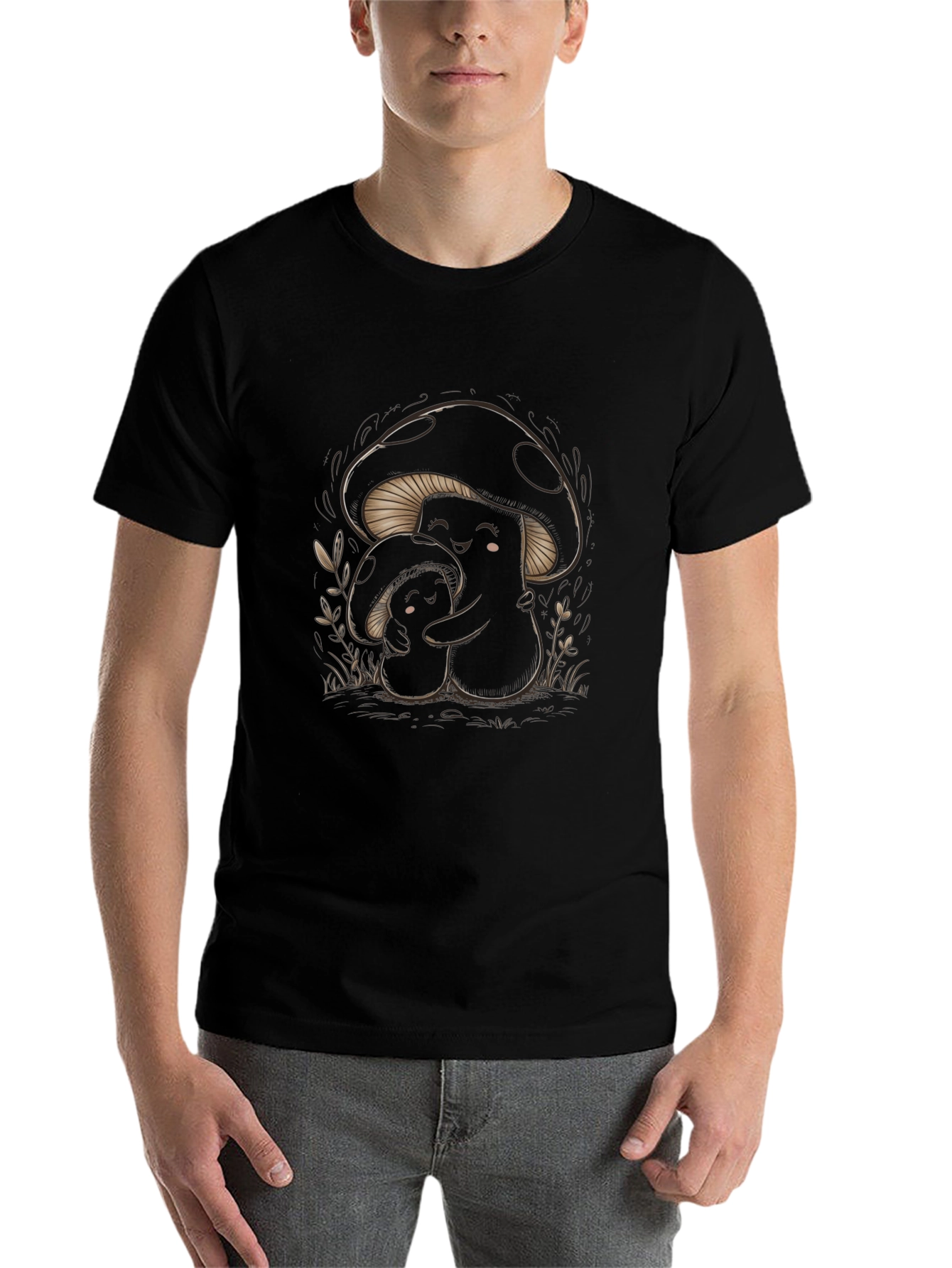Black Whimsical Mushroom Graphic Tee - Soft & Stylish view 7