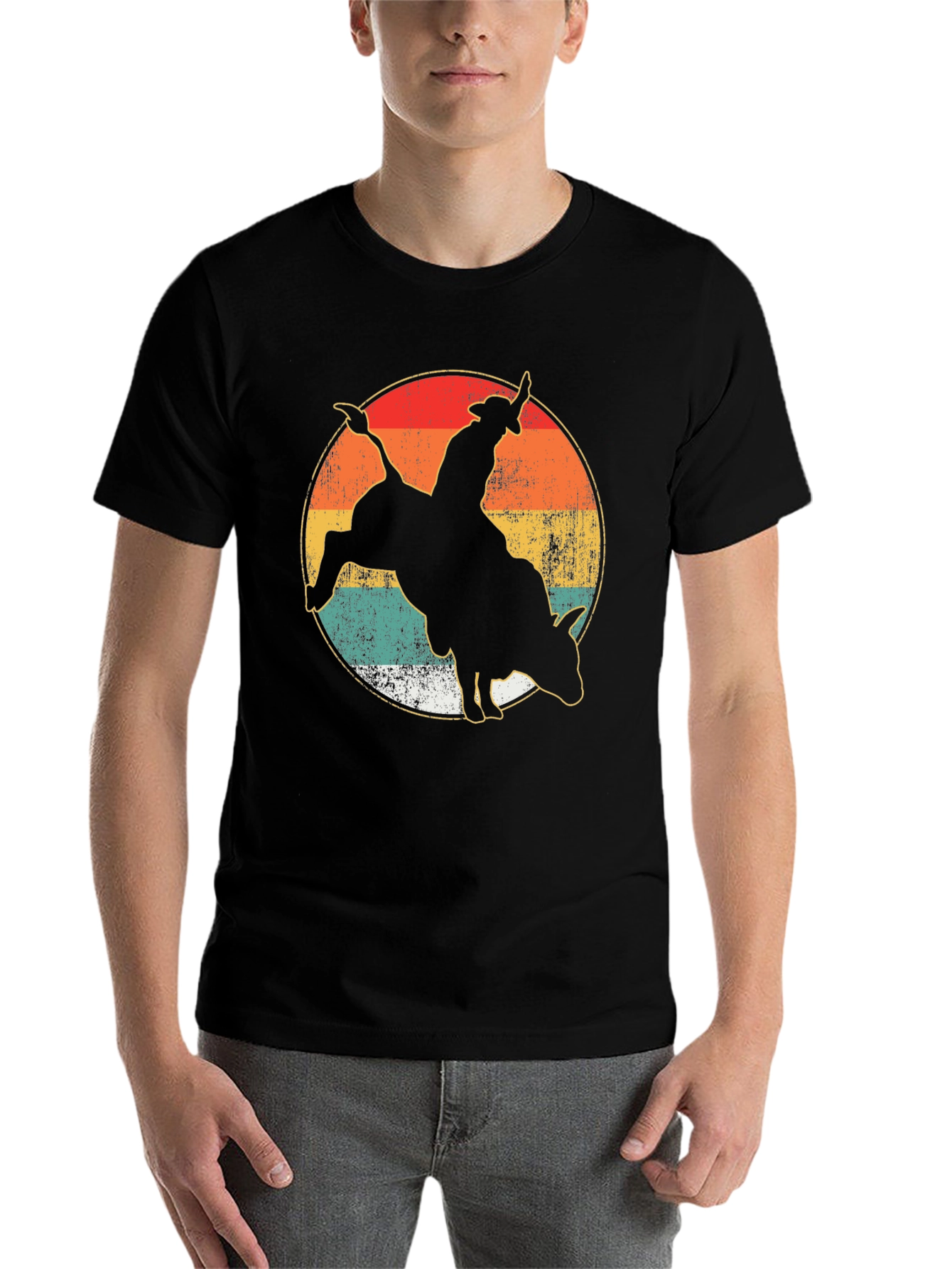 Black Retro Rodeo Bull Rider Graphic Tee view 7