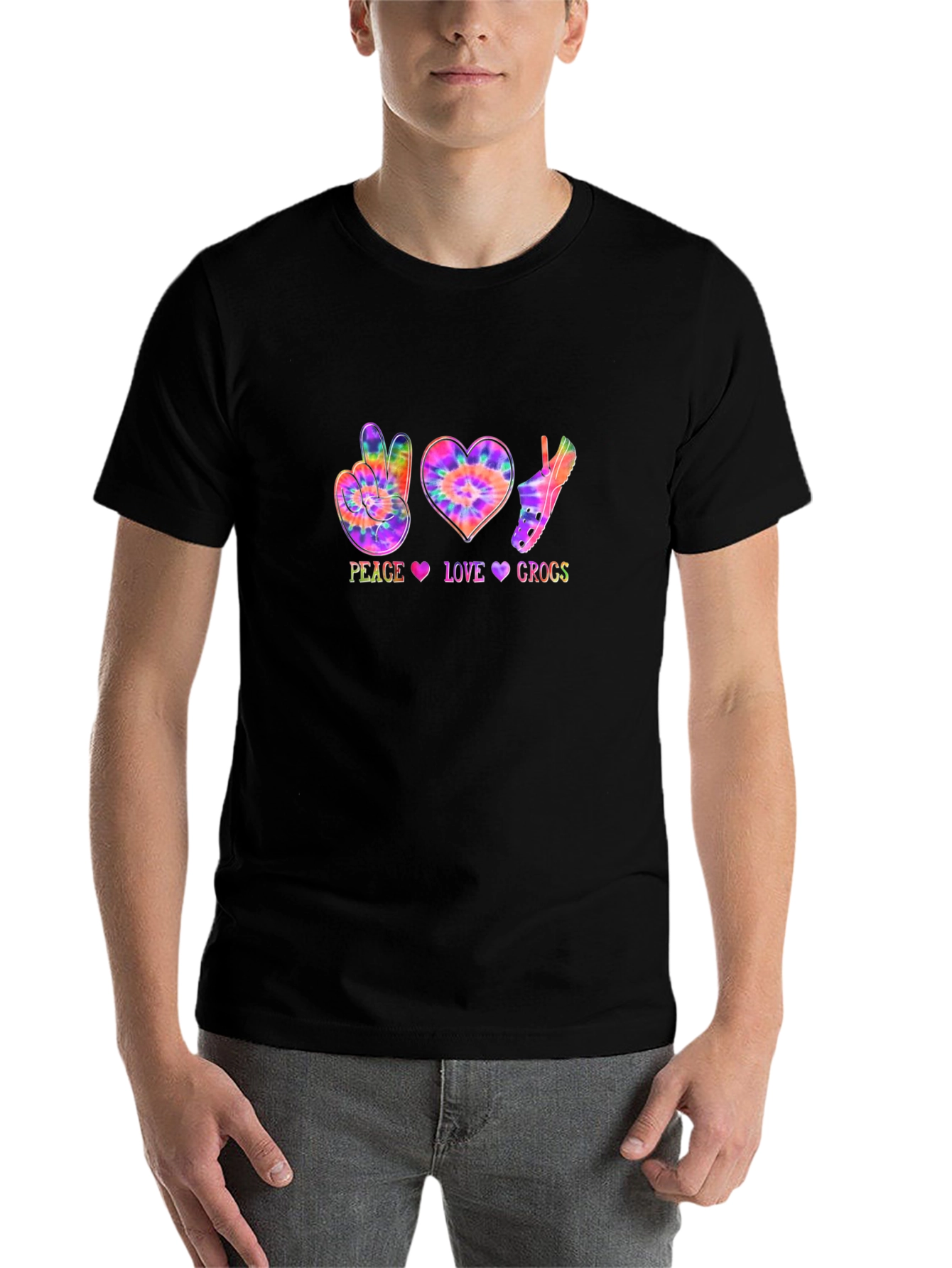 Black Peace Love Crocs Tie-Dye Graphic T-Shirt view 7