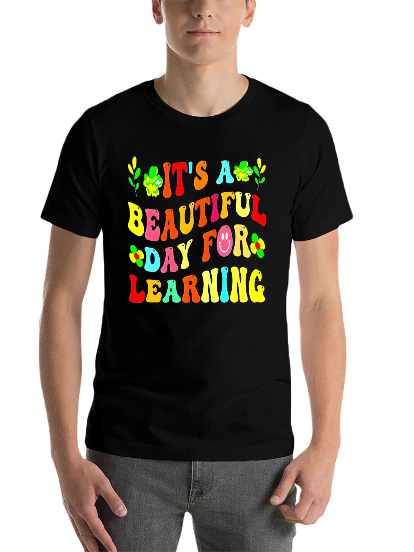 Black It's A Beautiful Day For Learning Teacher T-Shirt view 7