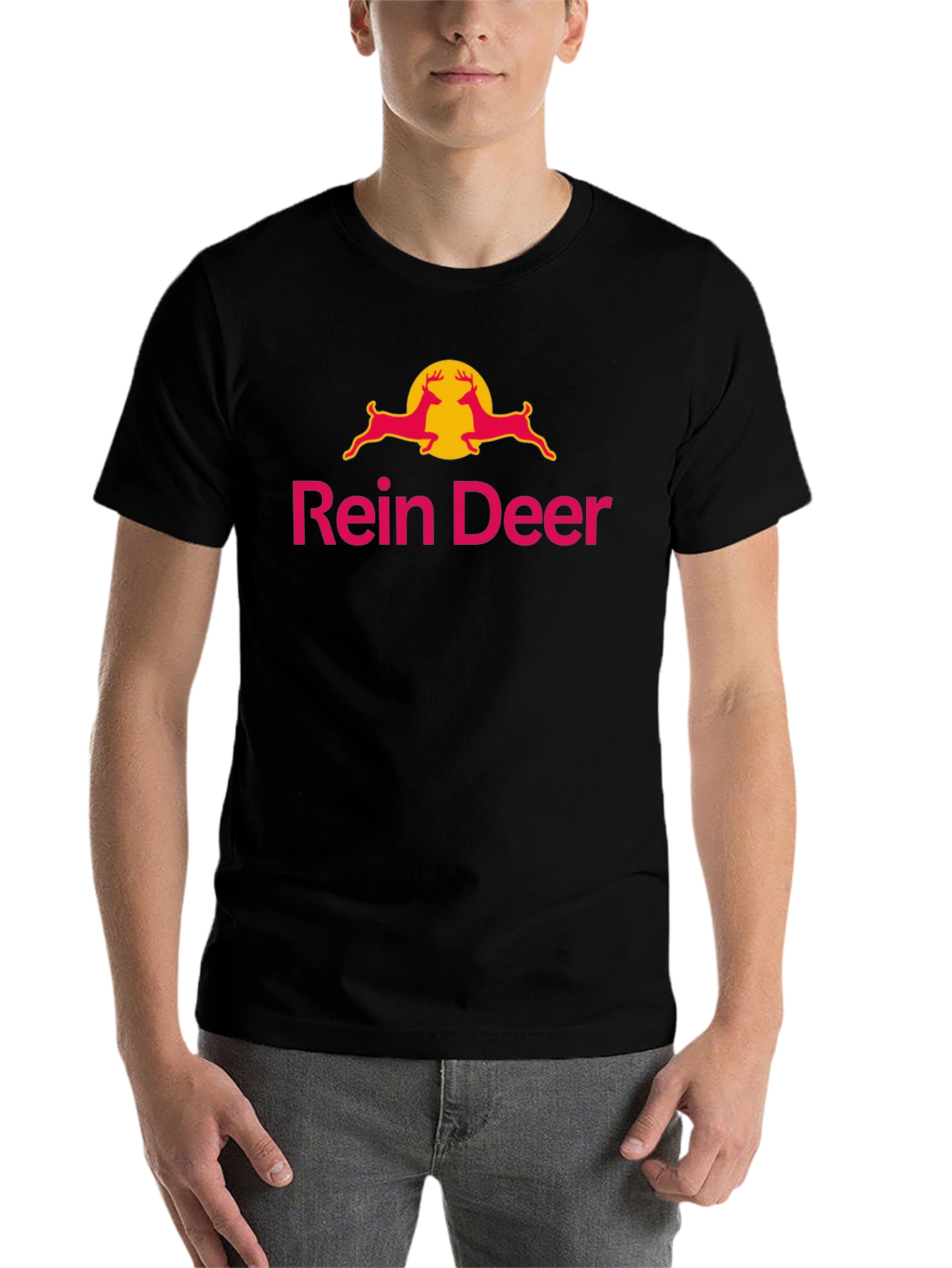 Black Rein Deer Funny T-Shirt - Novelty Graphic Tee view 7
