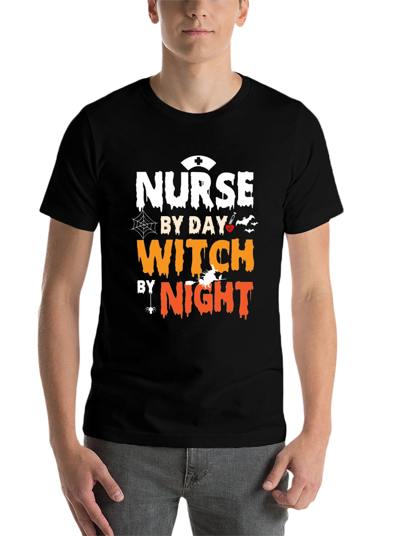 Black Nurse By Day Witch By Night Halloween T-Shirt view 7