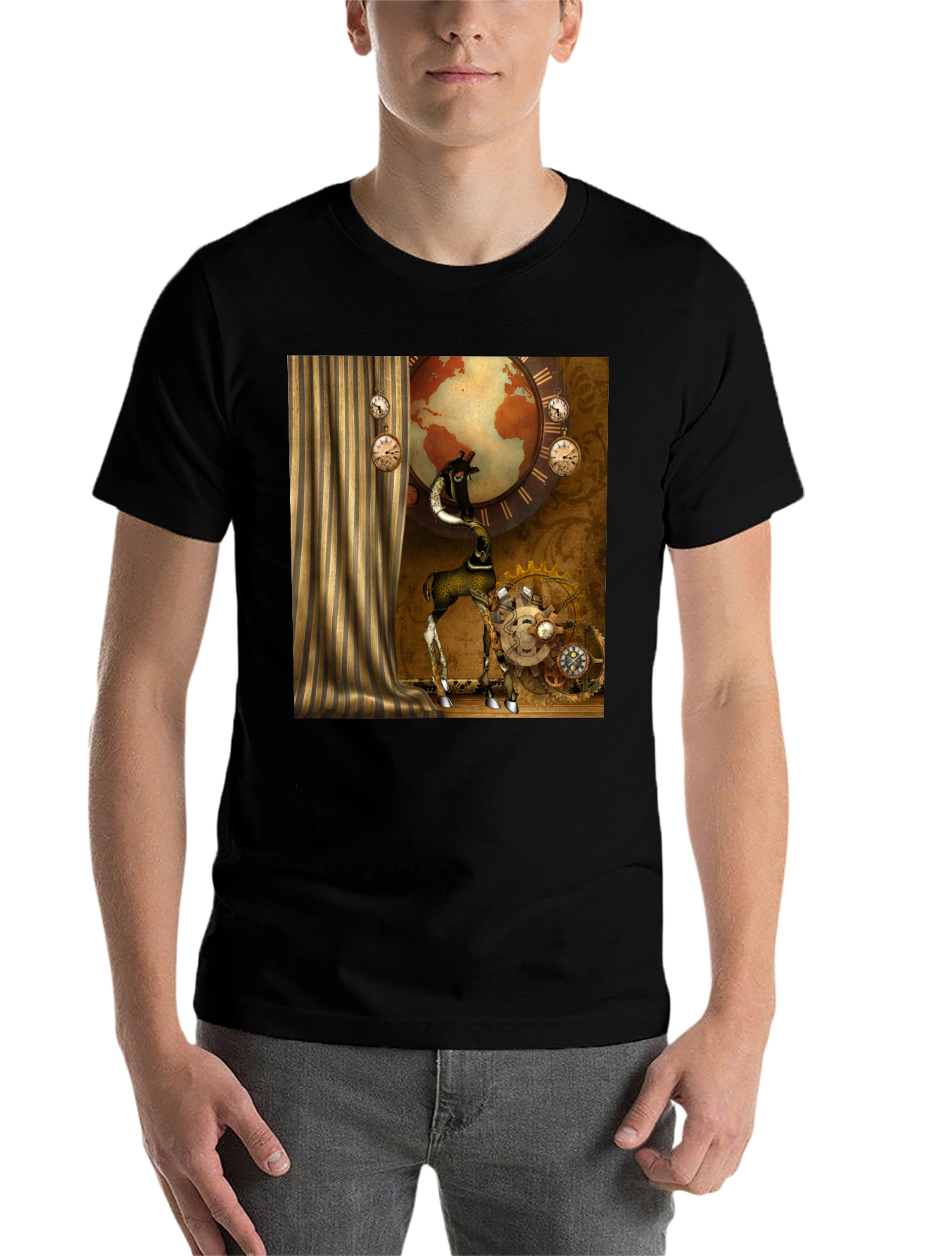 Black Steampunk Giraffe T-Shirt view 7