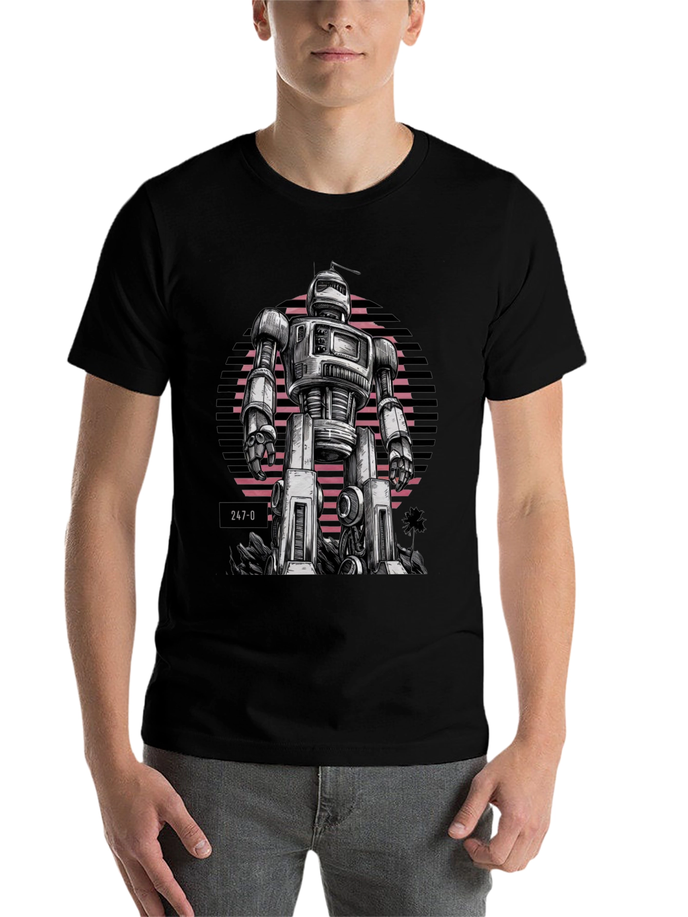 Black Retro Robot Graphic Tee view 7