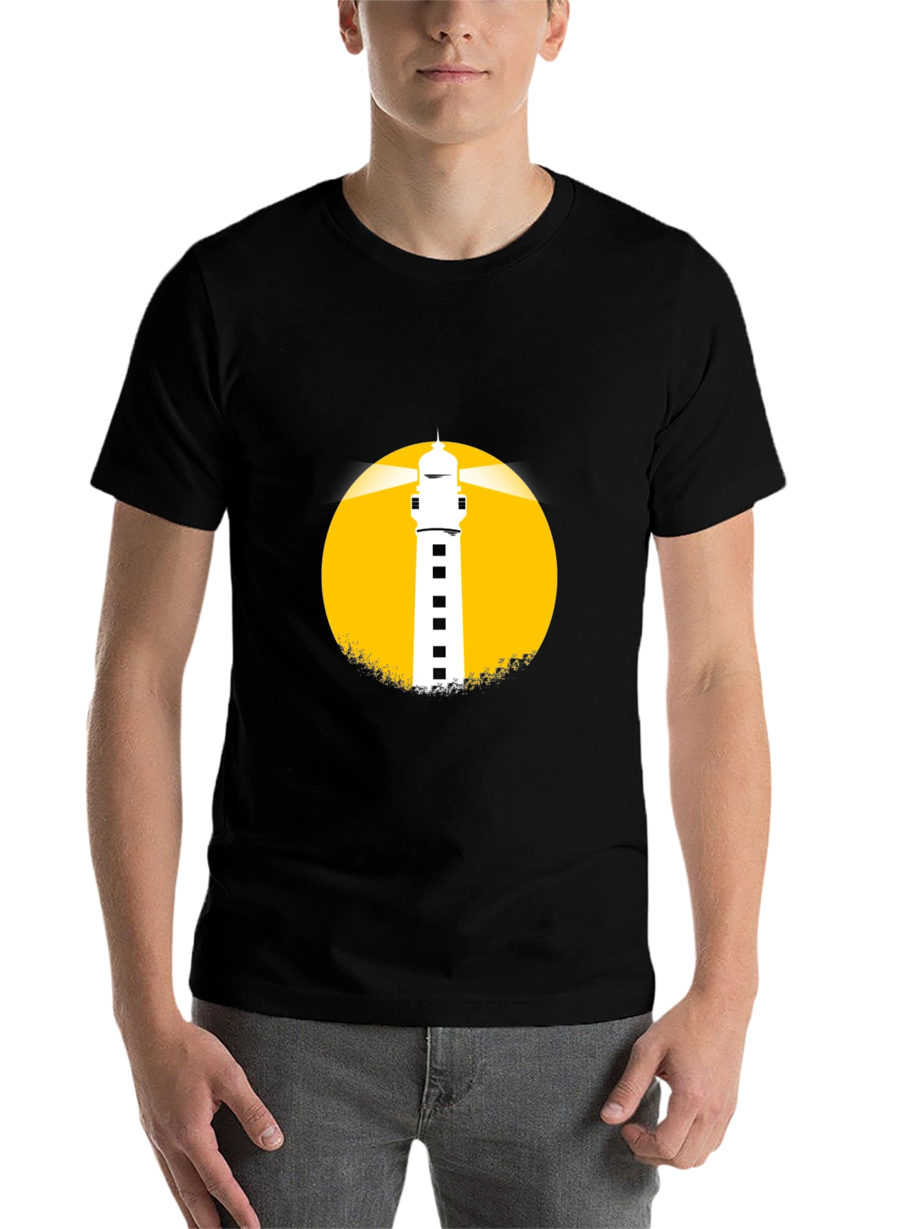 Black Lighthouse Graphic Tee - Black Cotton Blend view 7