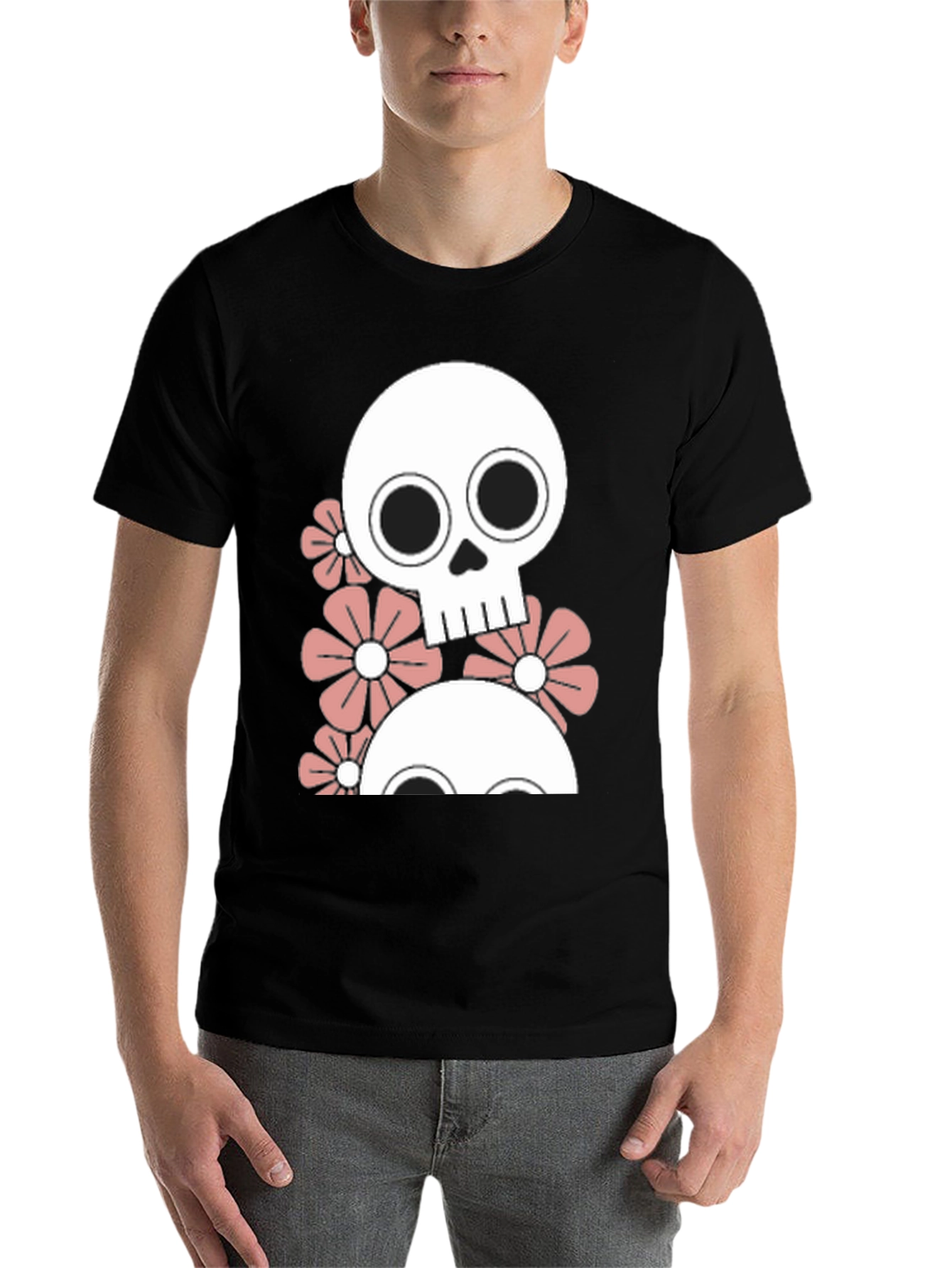 Black Skull & Flower Graphic Tee - Men's Black T-Shirt view 7