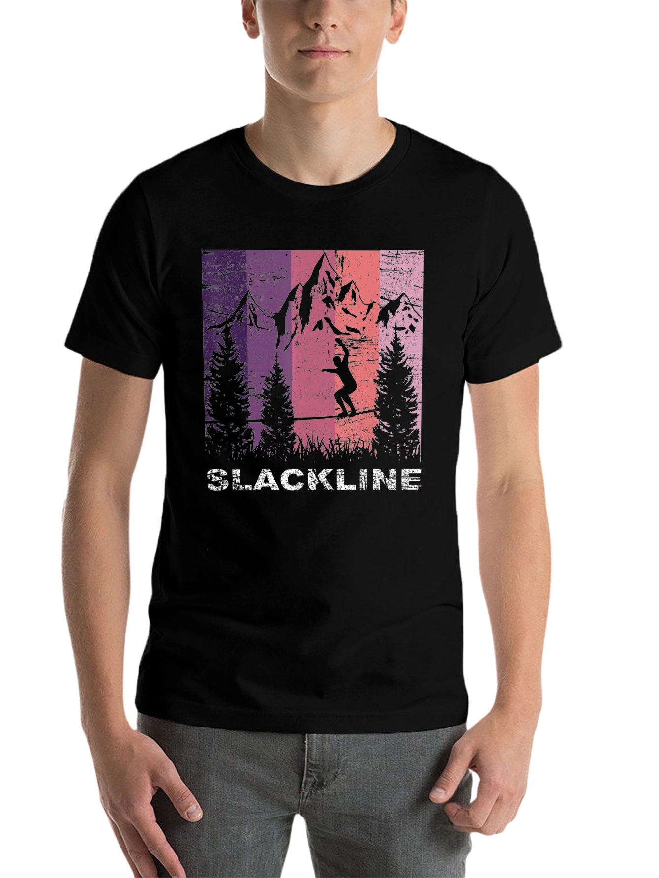 Black Slackline Mountain Graphic T-Shirt view 7