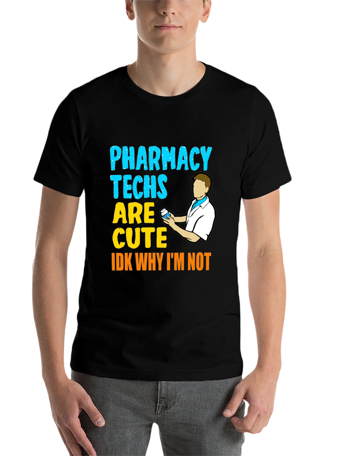 Black Pharmacy Techs Are Cute Men's Black T-Shirt view 7