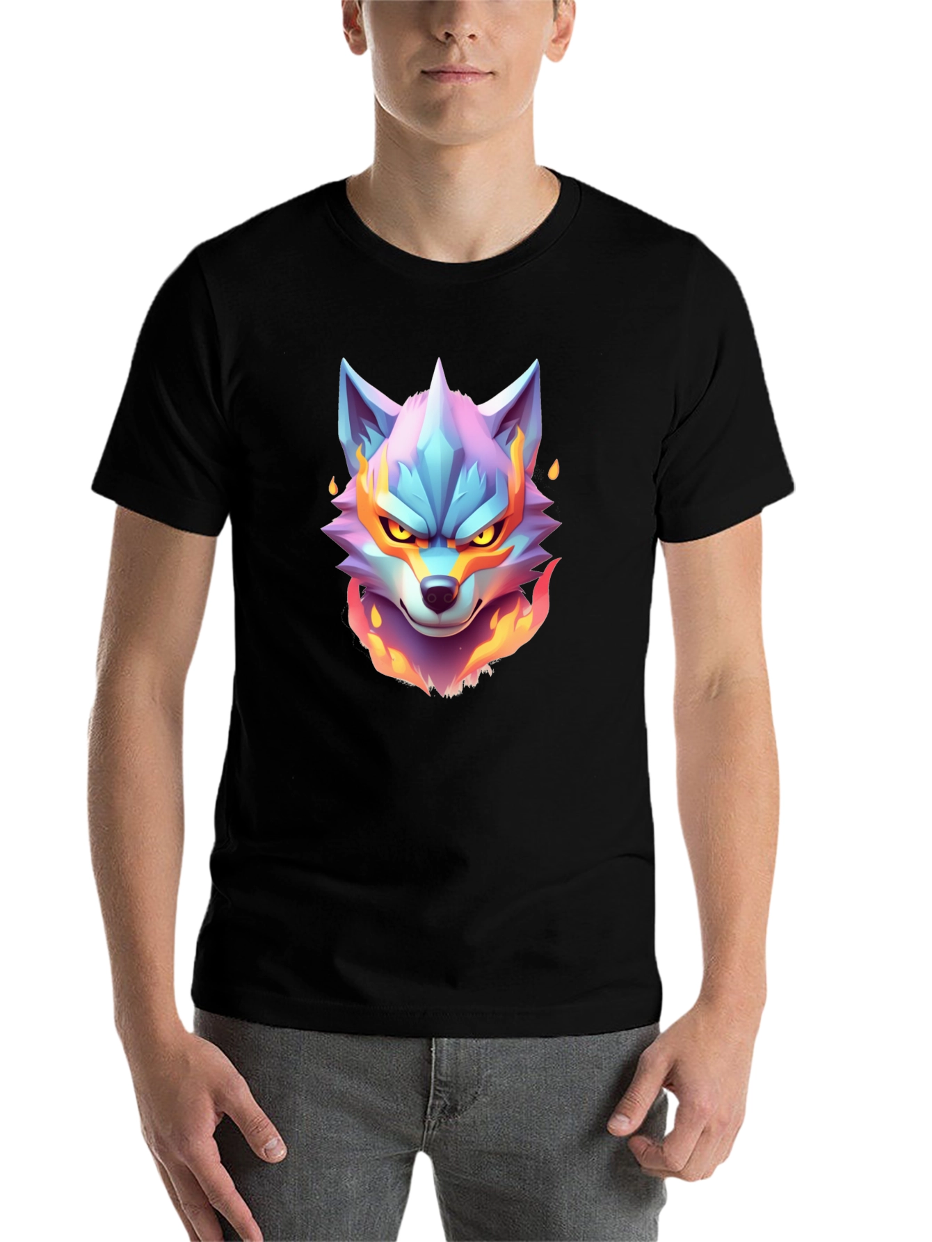 Black Fiery Wolf Graphic Tee - Cool Animal Design view 7