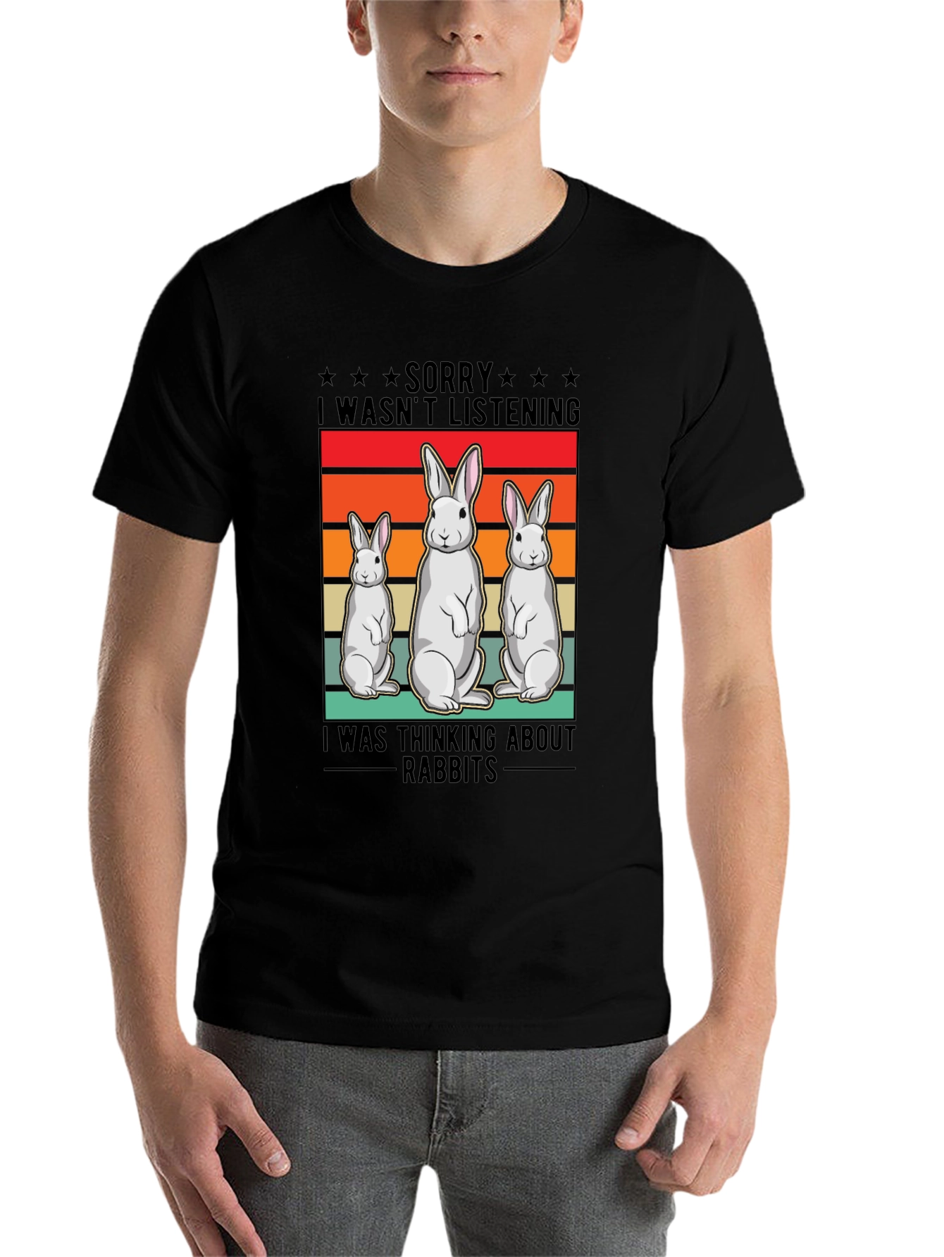 Black Funny Rabbit T-Shirt: "Sorry, Thinking About Rabbits" view 7