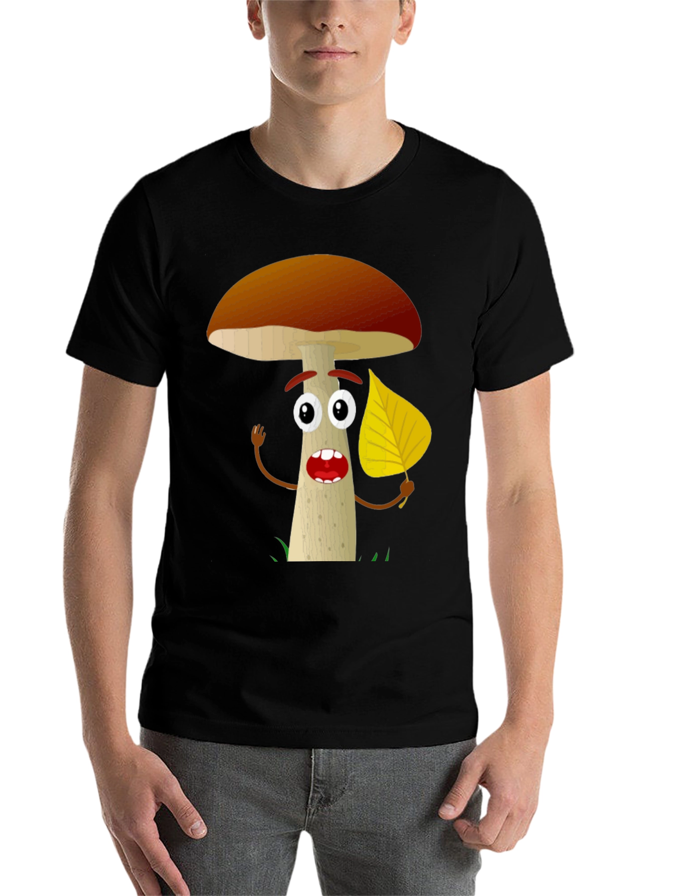 Black Cartoon Mushroom T-Shirt - Funny Nature Tee view 7