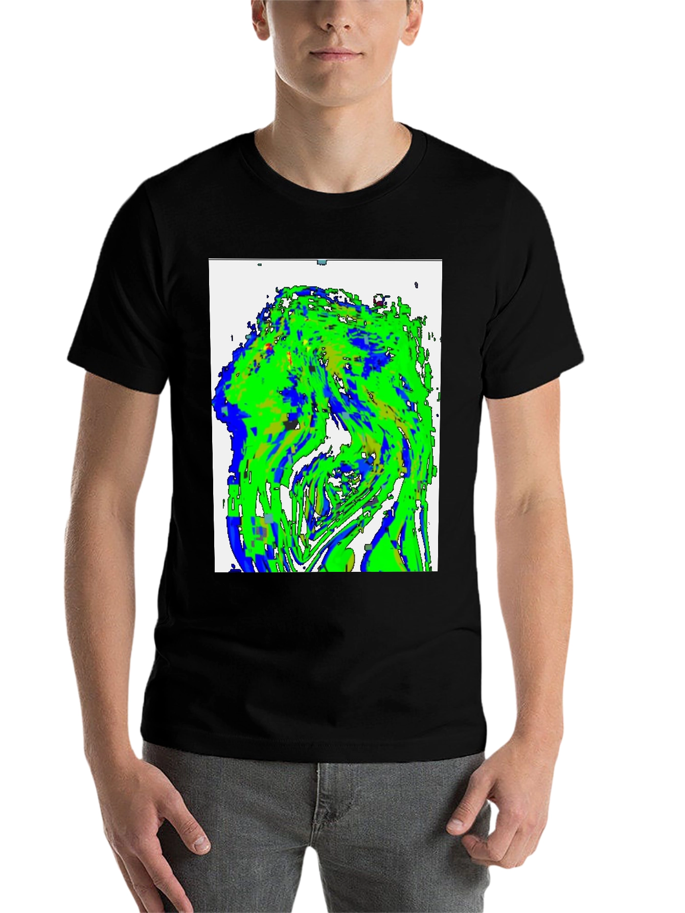 Black Abstract Green & Blue Graphic Tee view 7