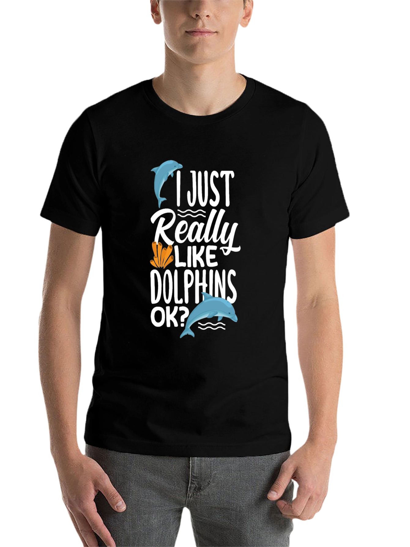 Black I Just Really Like Dolphins Graphic Tee view 7