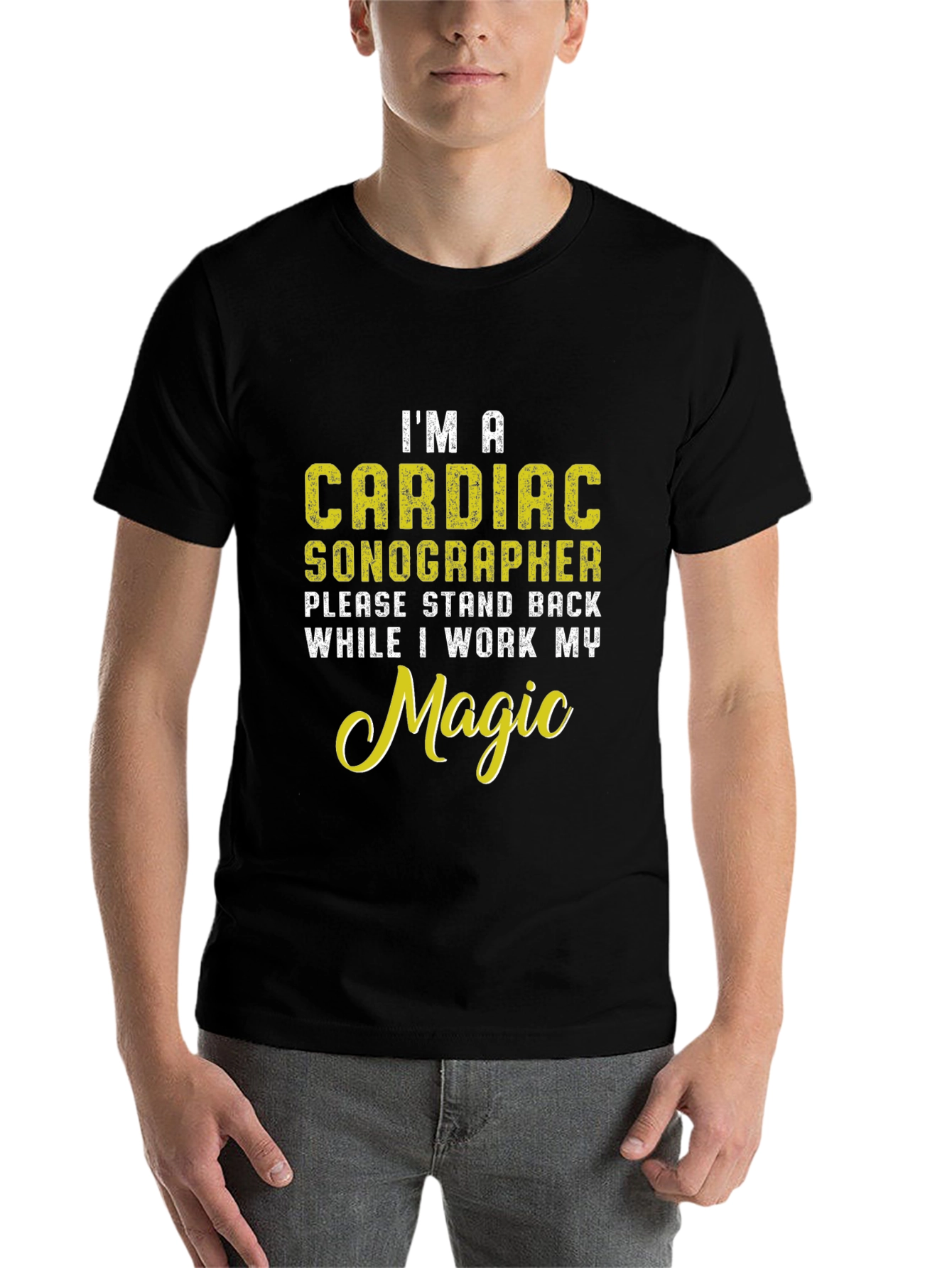 Black Cardiac Sonographer Novelty Graphic T-Shirt view 7