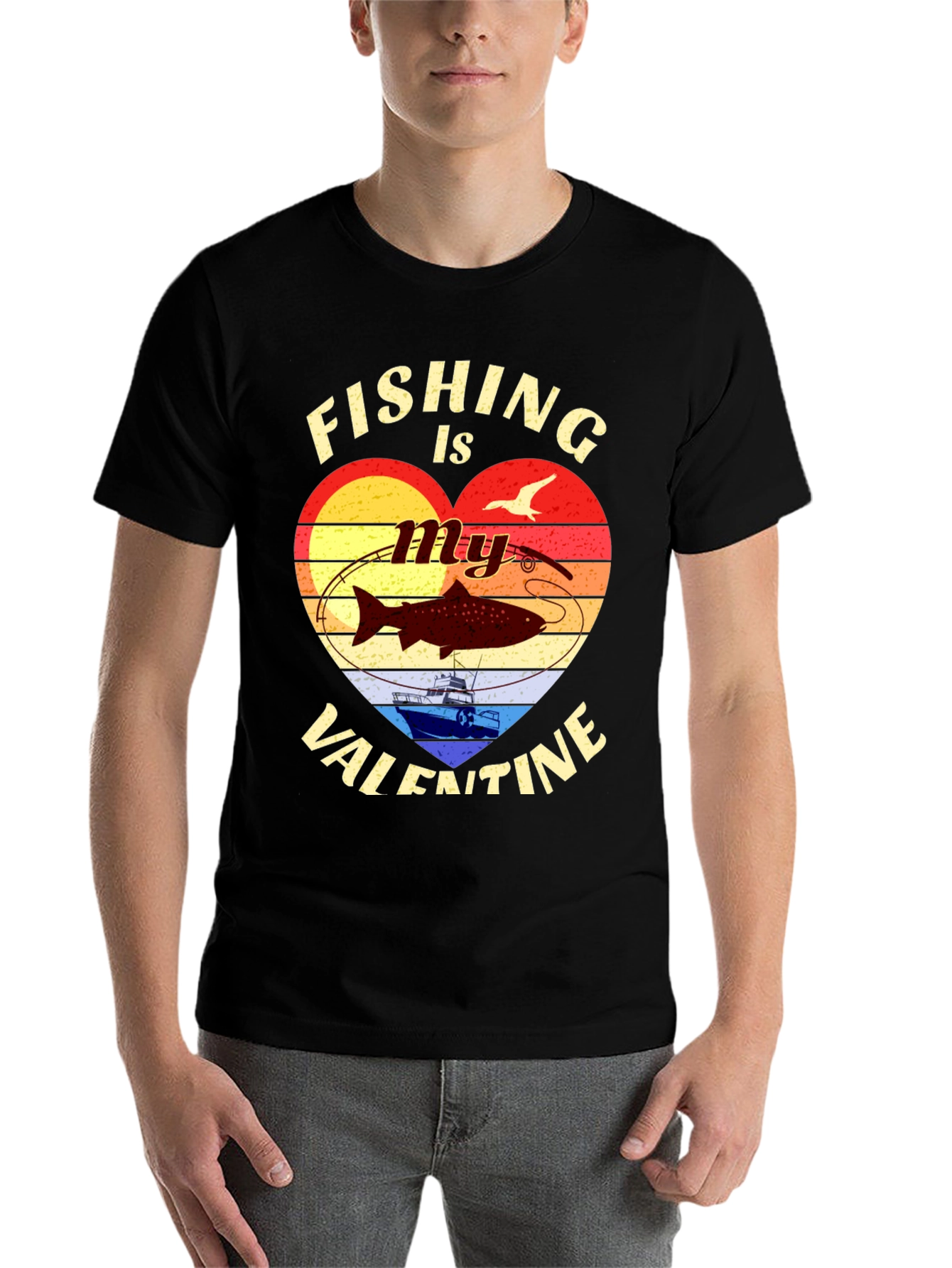 Black Fishing Valentine's Day Graphic T-Shirt view 7