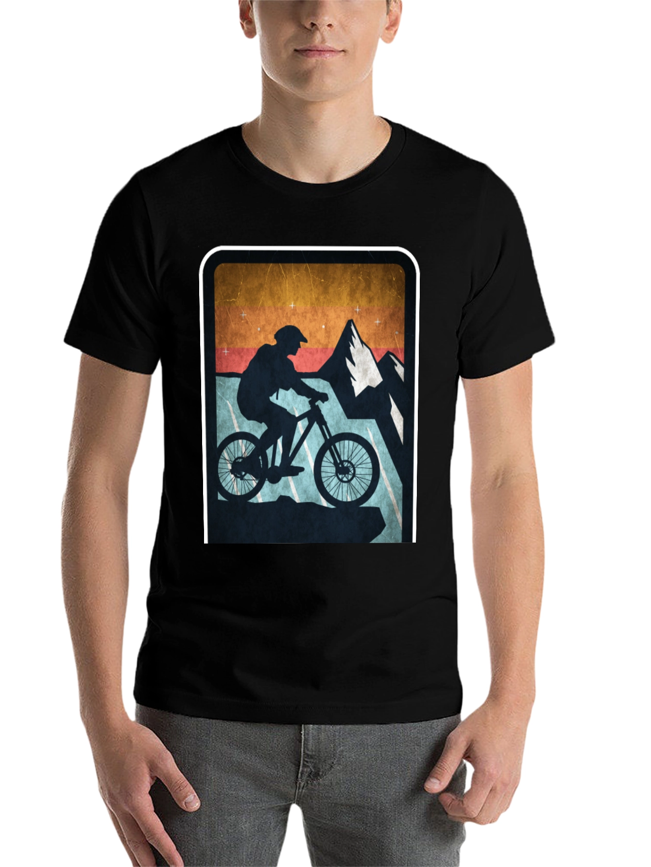 Black Mountain Biking Silhouette Graphic Tee view 7