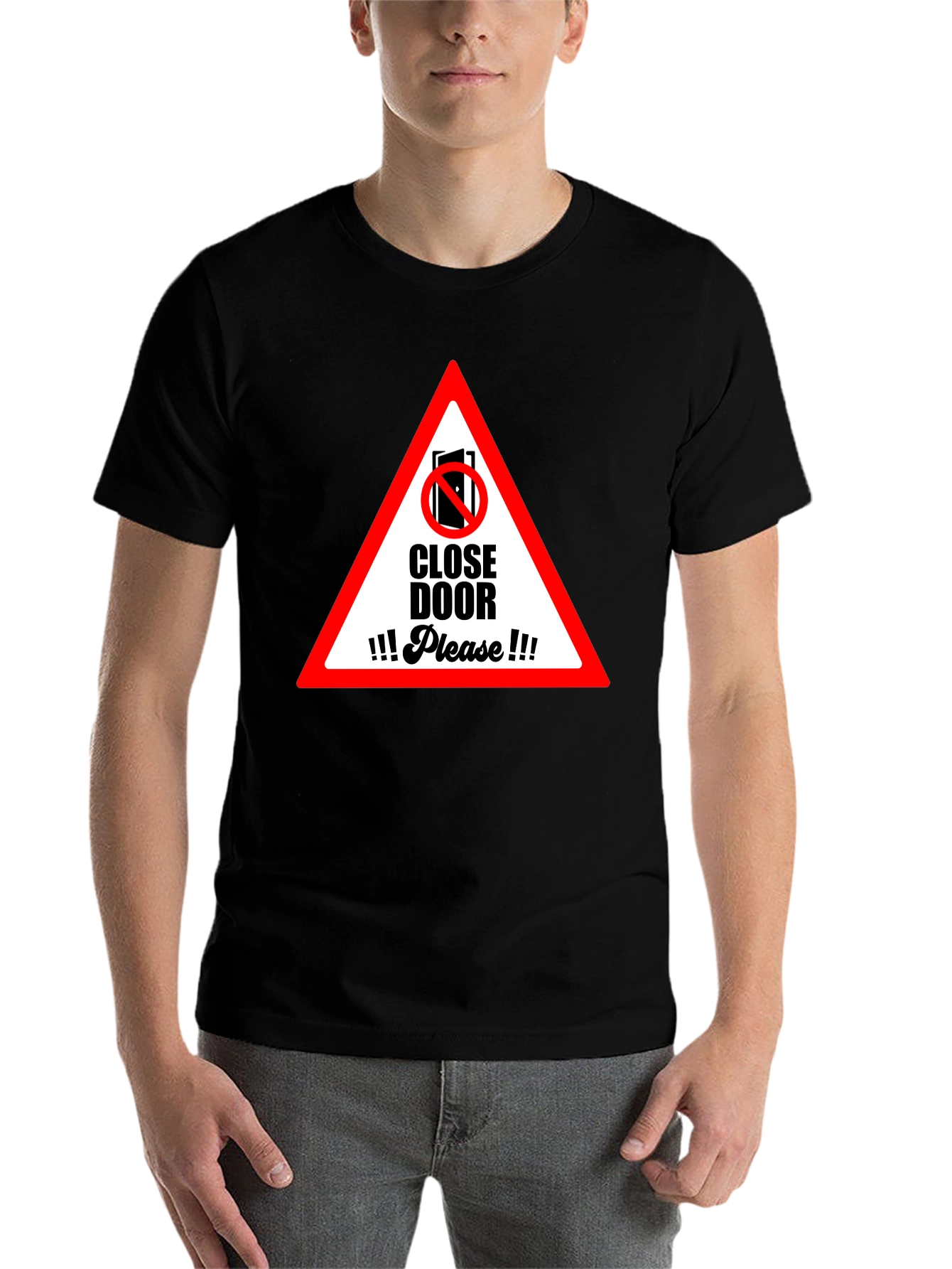 Black Close Door Please Graphic T-Shirt view 7